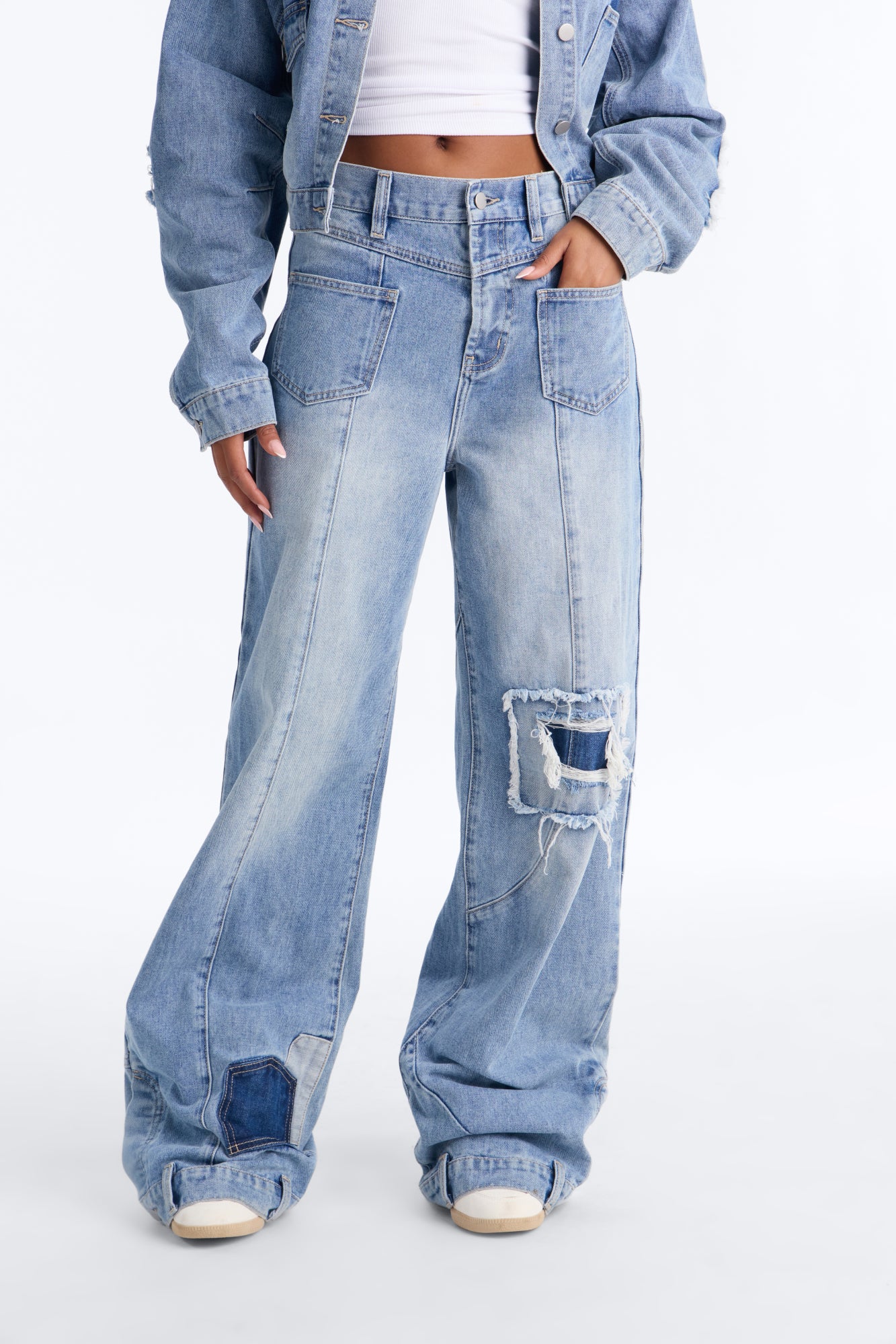 No Return Reconstructed Wide Leg Jeans - Medium Wash image 6