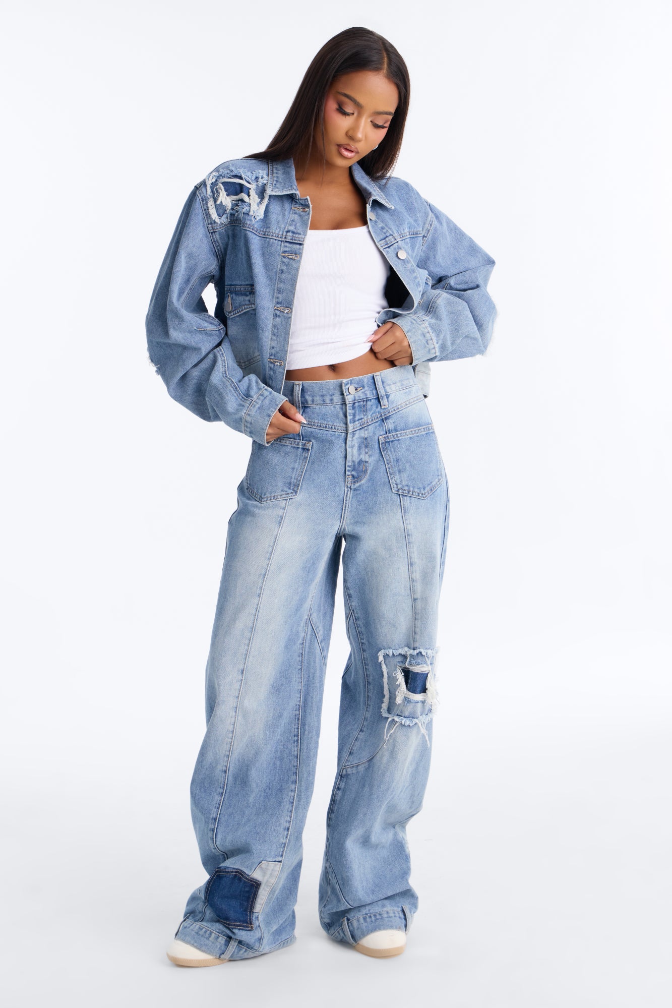 No Return Reconstructed Wide Leg Jeans - Medium Wash image 7