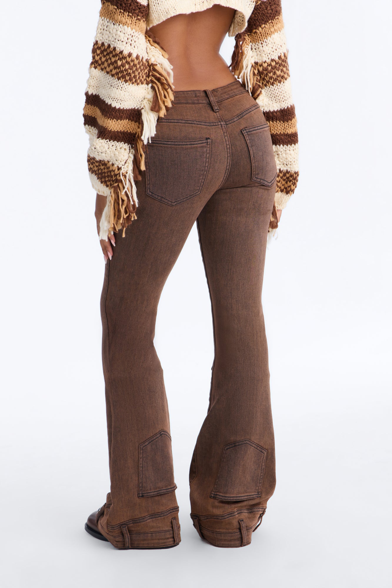 A Hot Take Upside Down Low Rise Stretch Flare Jeans - Rust image 8