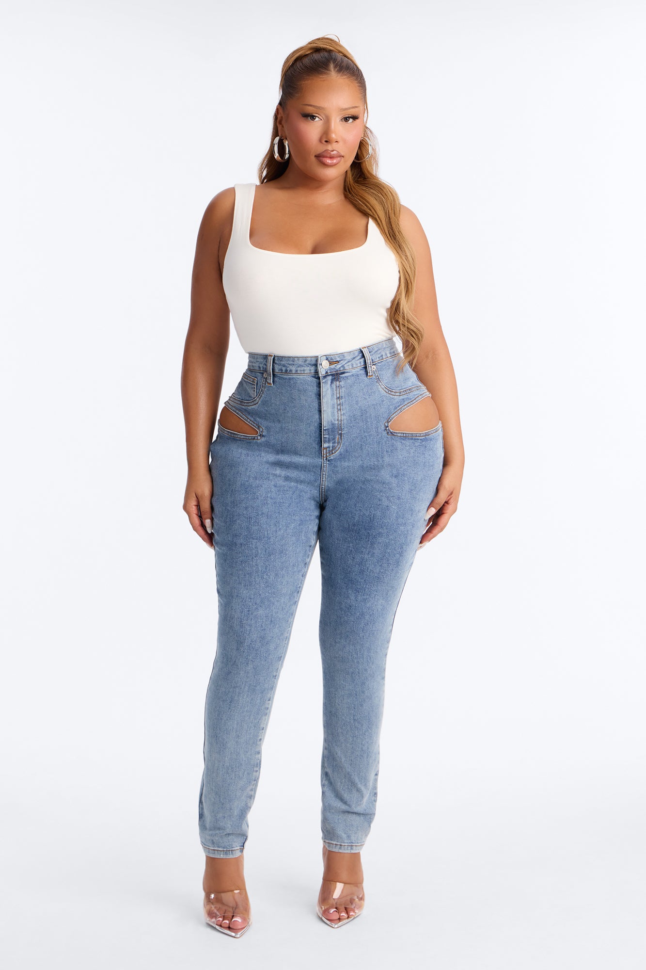 Cut it Out High Rise Stretch Skinny Jeans - Light Wash image 2