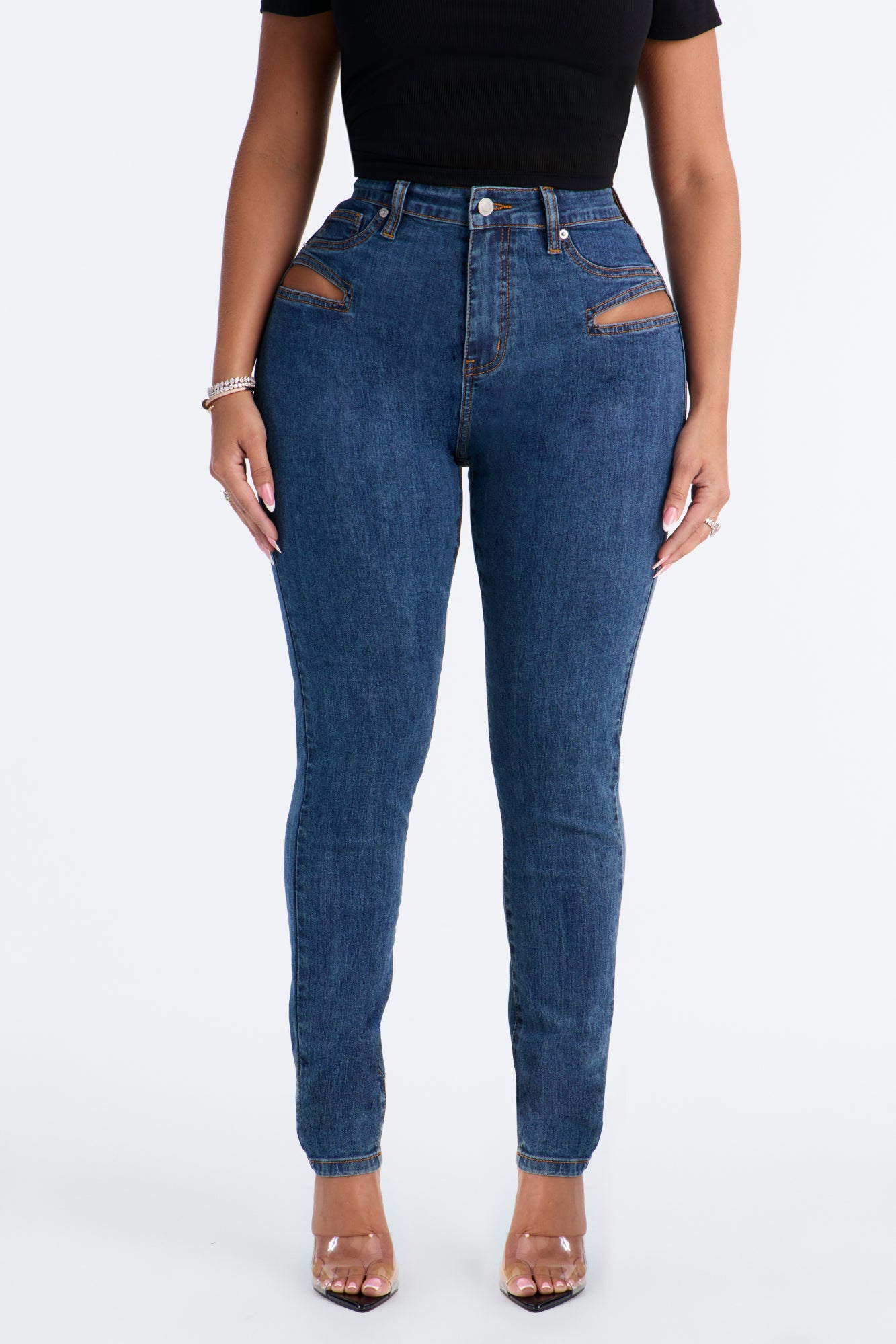 Late Nights Cut Out High Rise Skinny Jeans - Dark Wash image 5