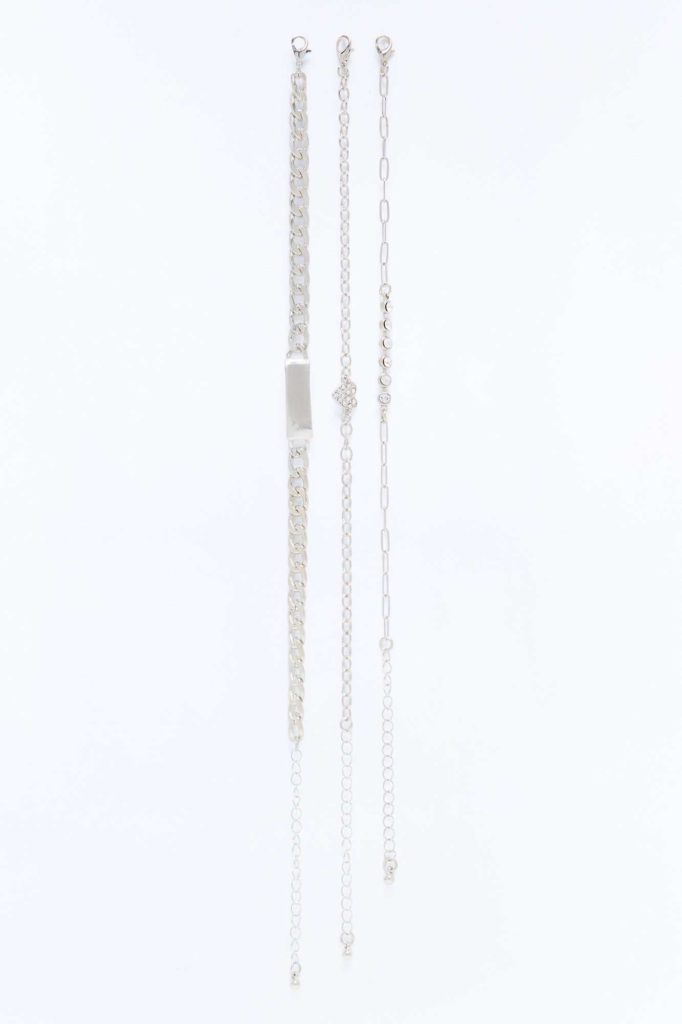 Still Summer Rhinestone Heart Layered Chainlink Anklet - Silver