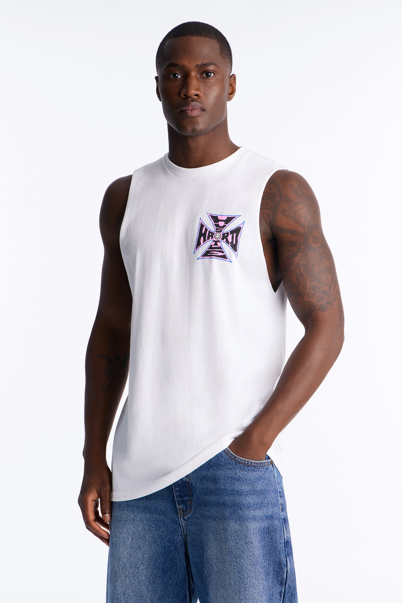 Hustle Hard Oversized Muscle Tee - White