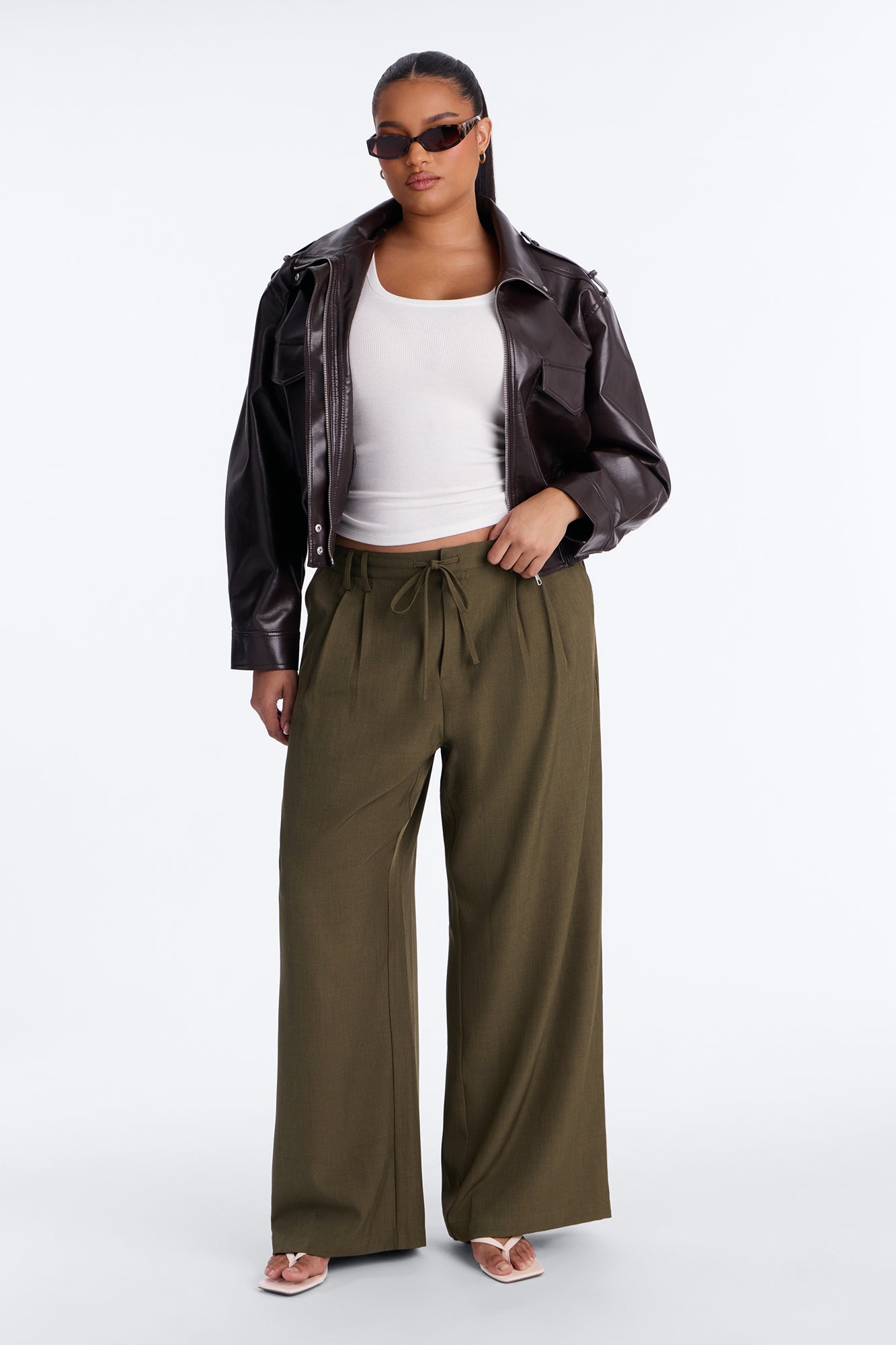 Cami Wide Leg Trouser Pant - Olive
