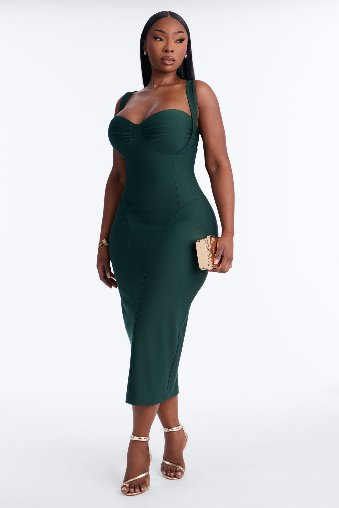 Lily Rosaline Midi Dress - Hunter Green