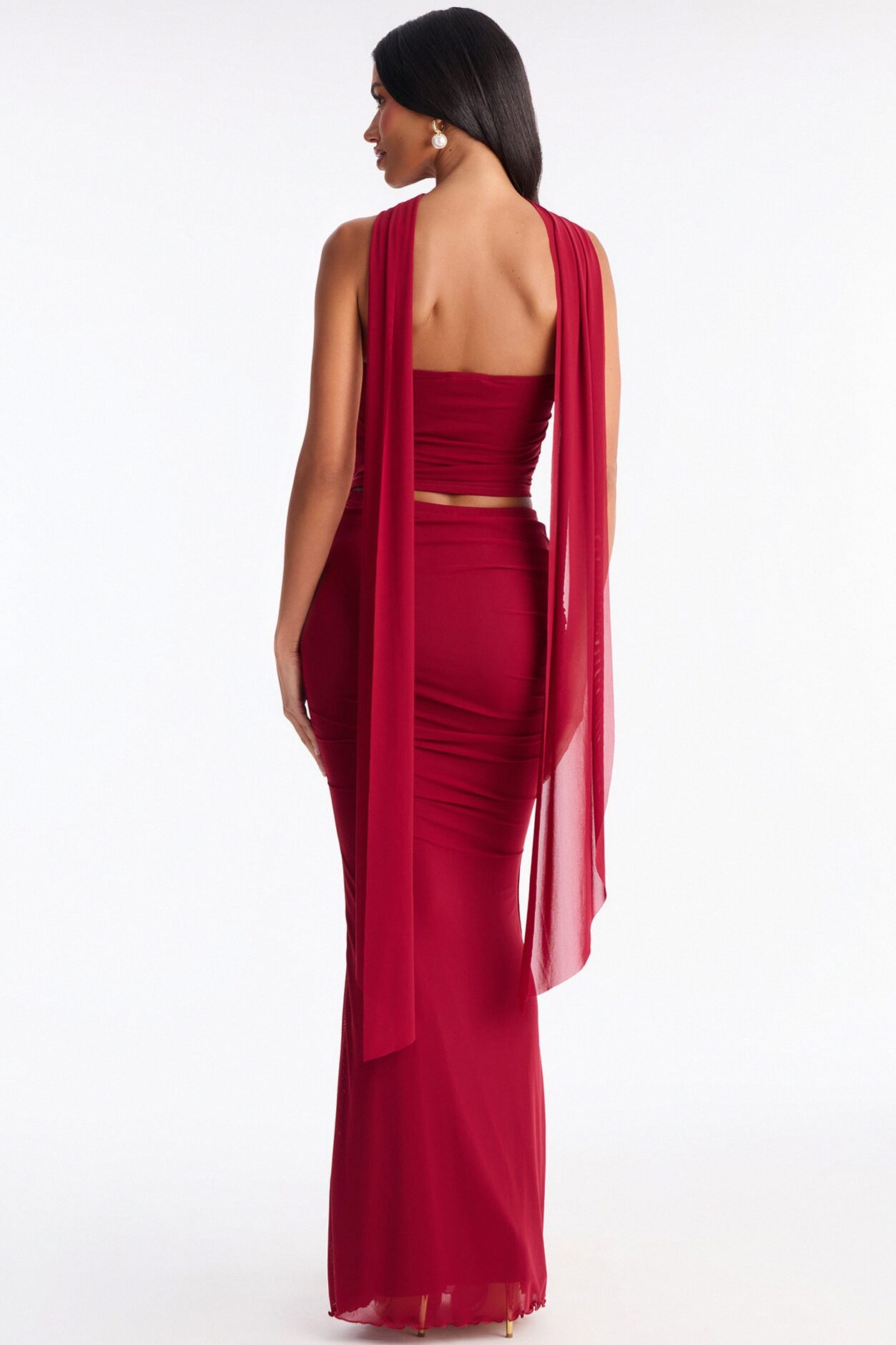 Avery Mesh Corset 3 Piece Maxi Skirt Set - Red