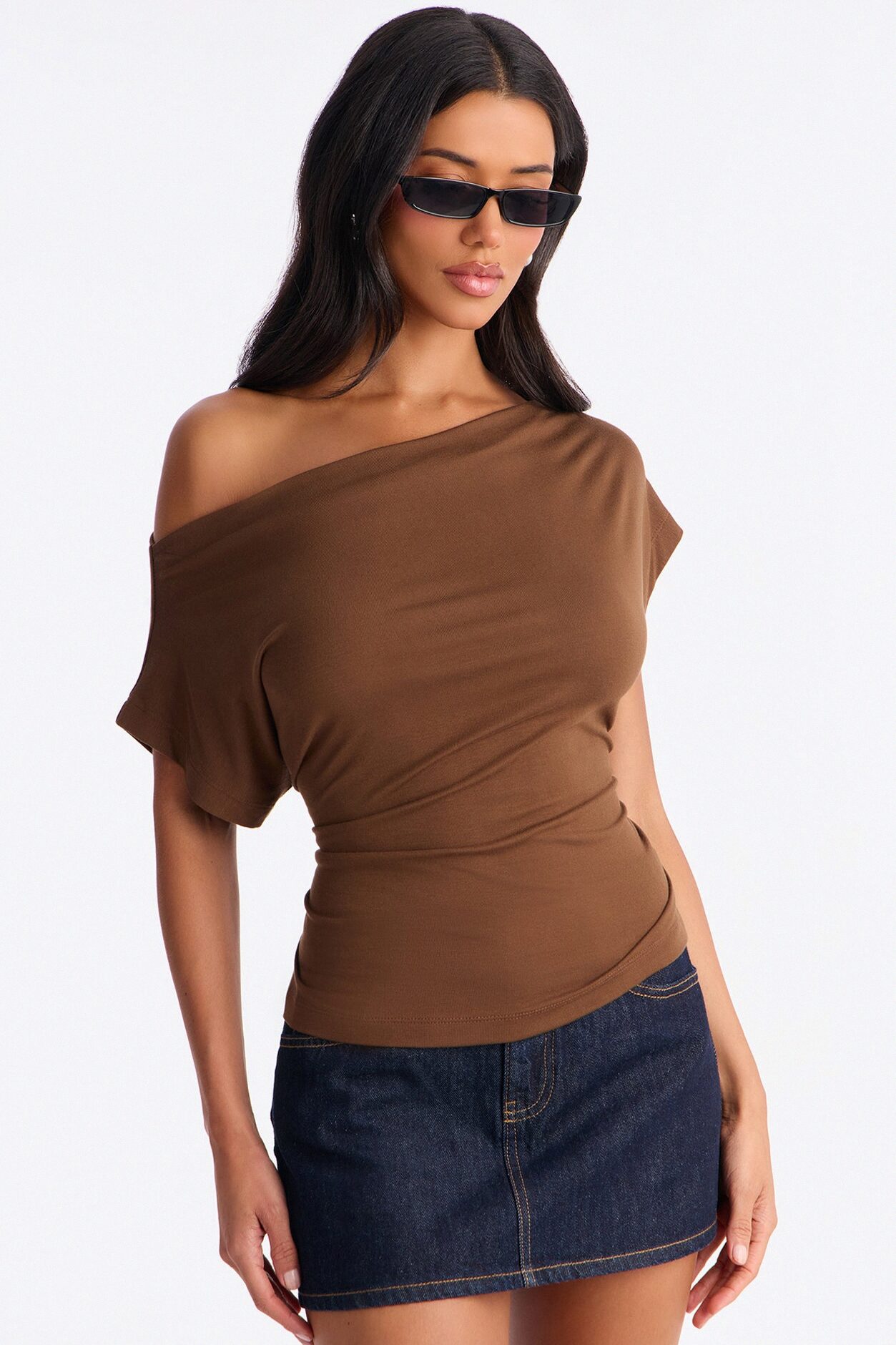 Eva Effortless One Shoulder Top - Chocolate