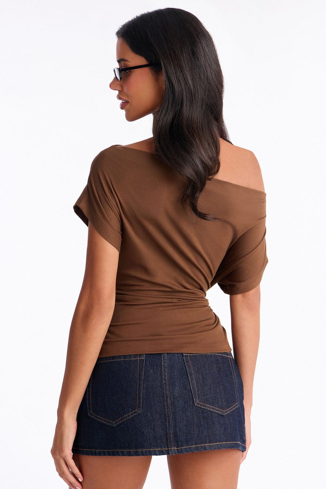 Eva Effortless One Shoulder Top - Chocolate