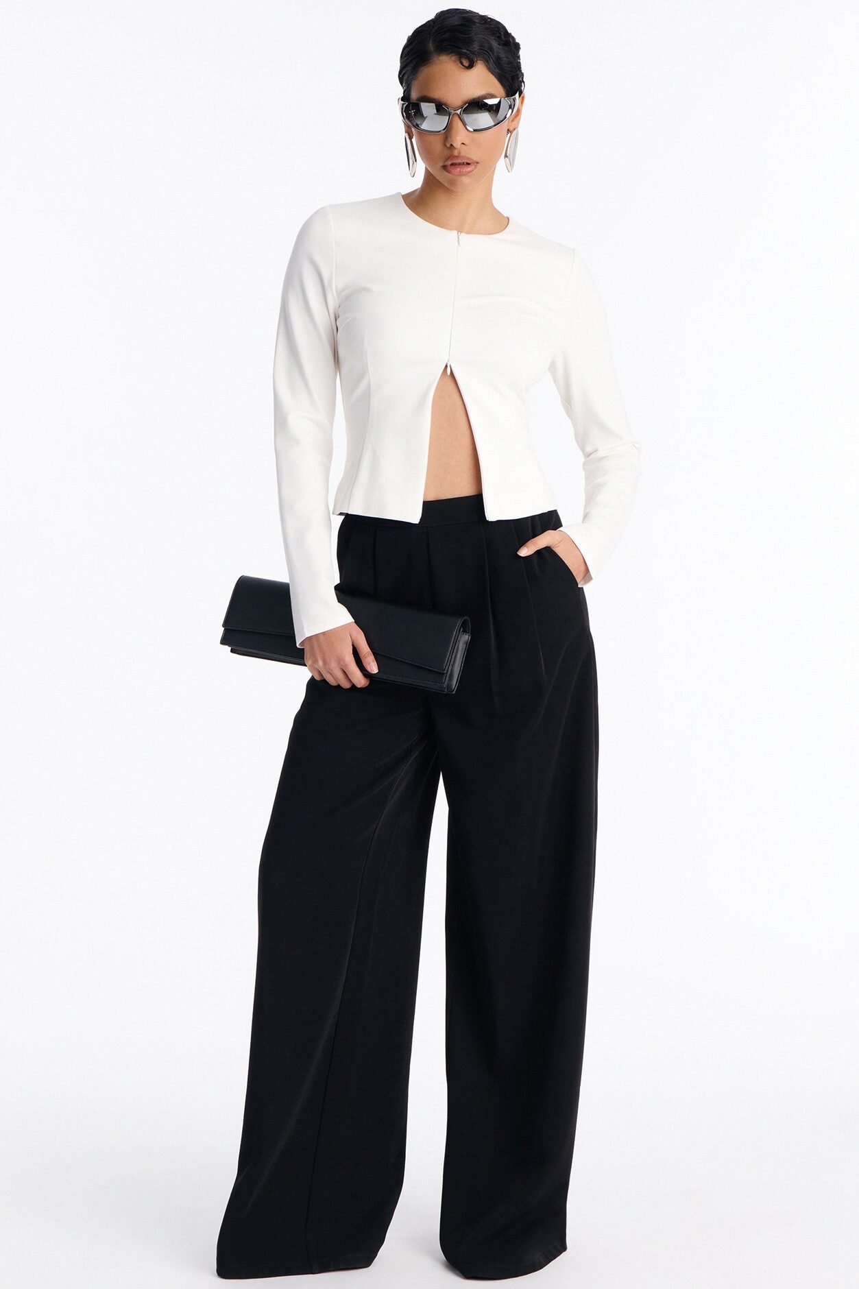 Magnolia Long Sleeve Zip Up Top - White