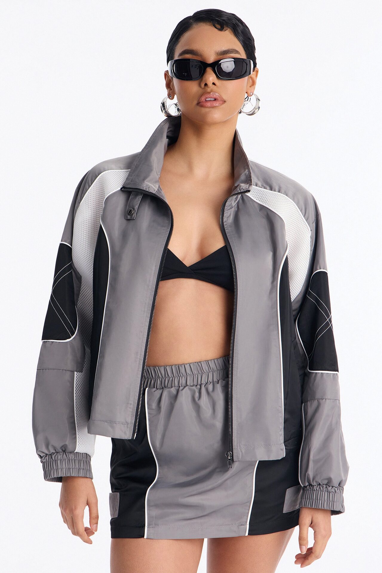 vanna Windbreaker Mini Skirt Set - Grey/combo