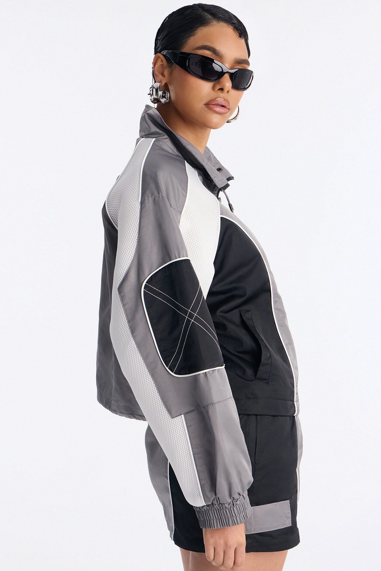 vanna Windbreaker Mini Skirt Set - Grey/combo