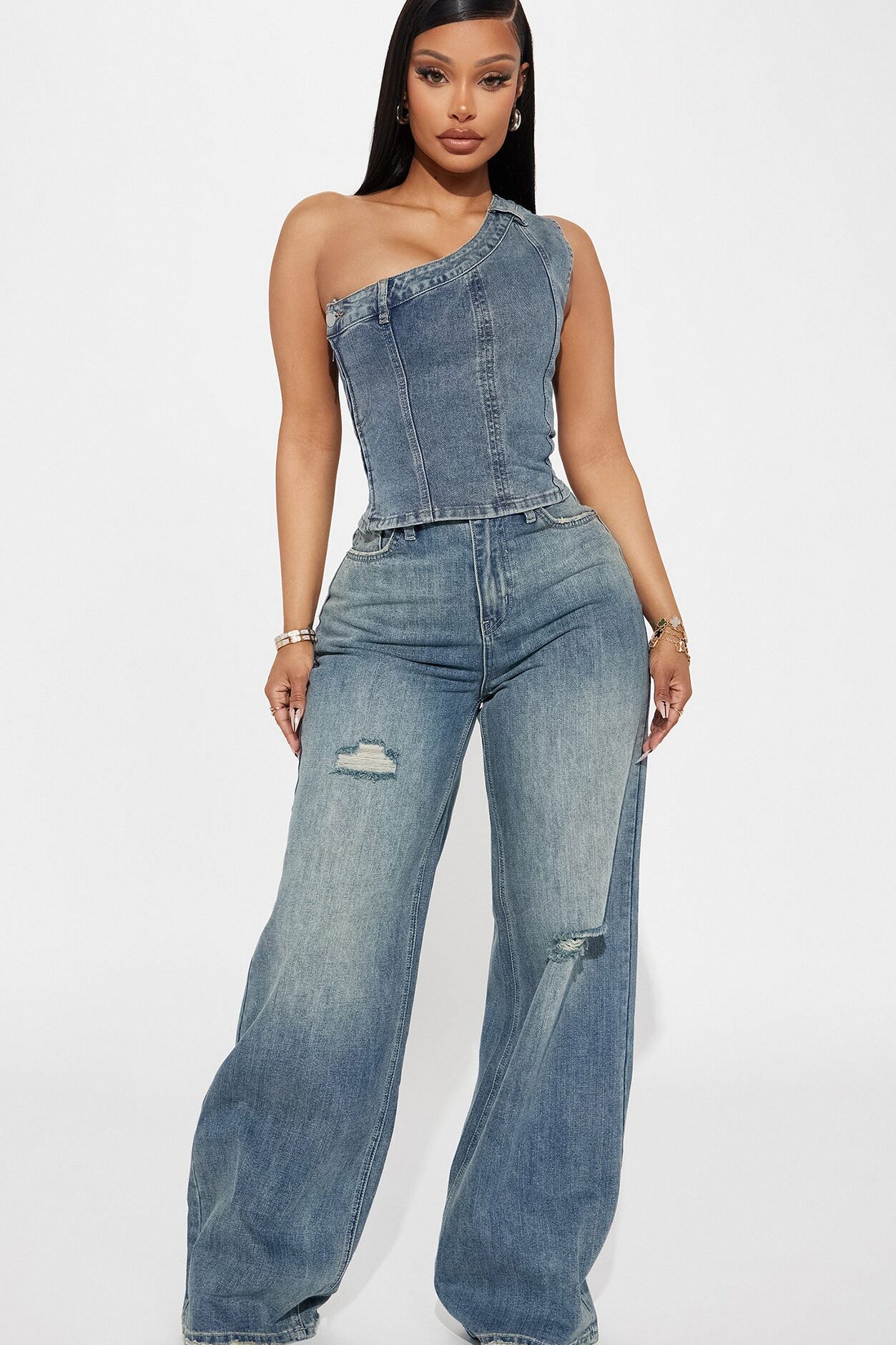 I'm Different Denim Top - Medium Wash