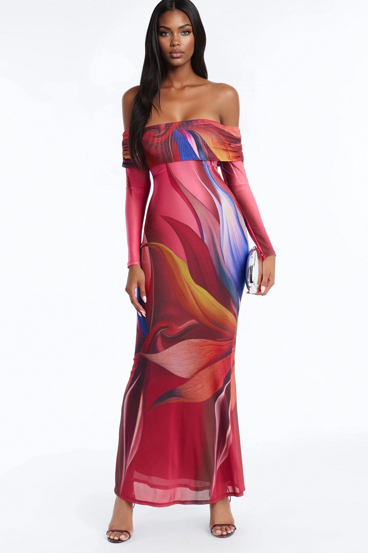 Jennifer Abstract Mesh Maxi Dress - Pink/combo