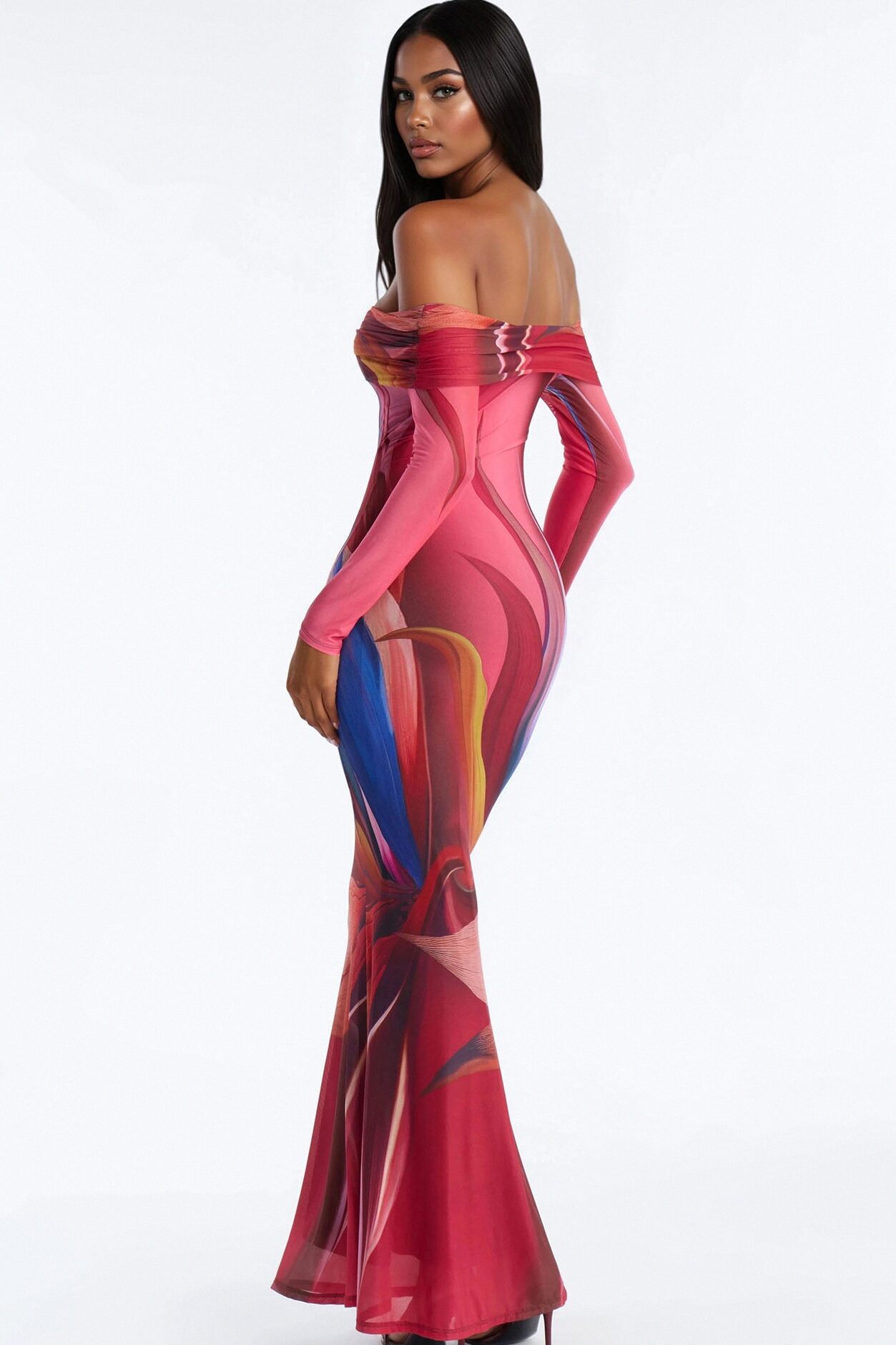 Jennifer Abstract Mesh Maxi Dress - Pink/combo