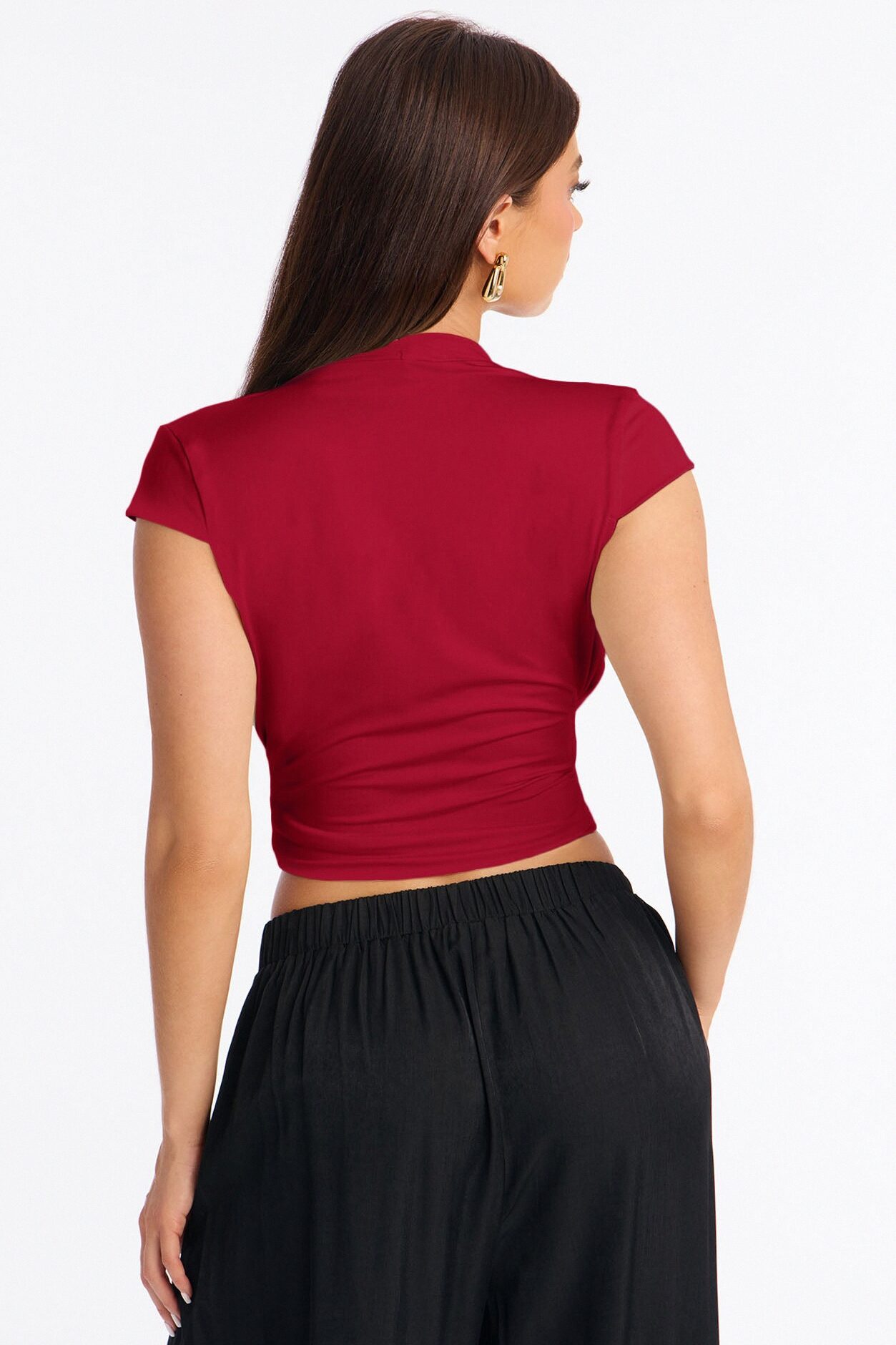 Vividly Sharp Drape Short Sleeve Top - Red