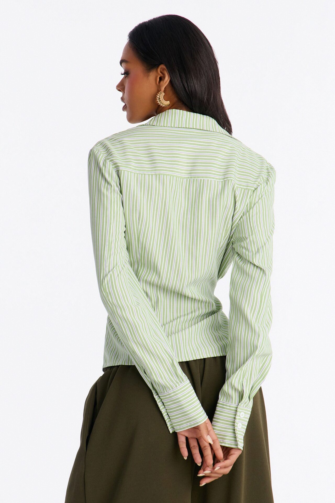 Savanna Wrap Over Striped Poplin Shirt - Green/combo