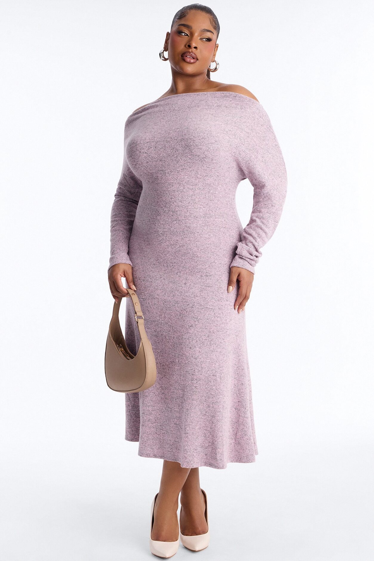Bellina Off Shoulder Sweater Midi Dress - Pink