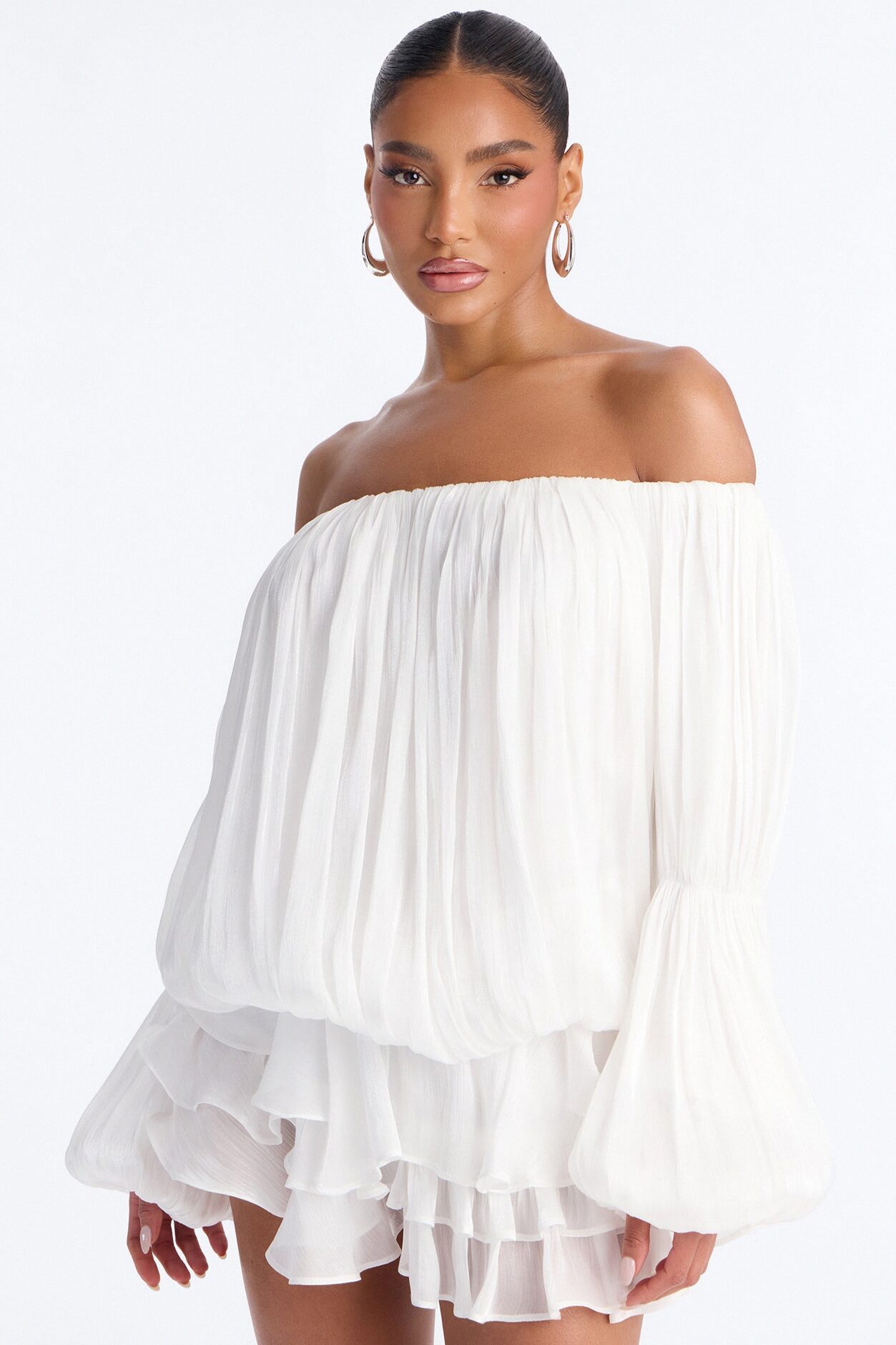 Oralee Off Shoulder Organza Mini Dress - White