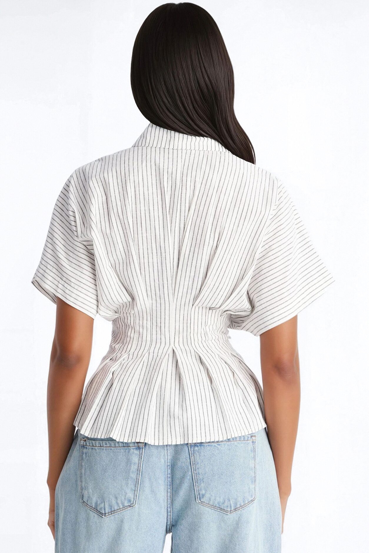 Take It Easy Pleated Stripe Linen Shirt - Cream/combo