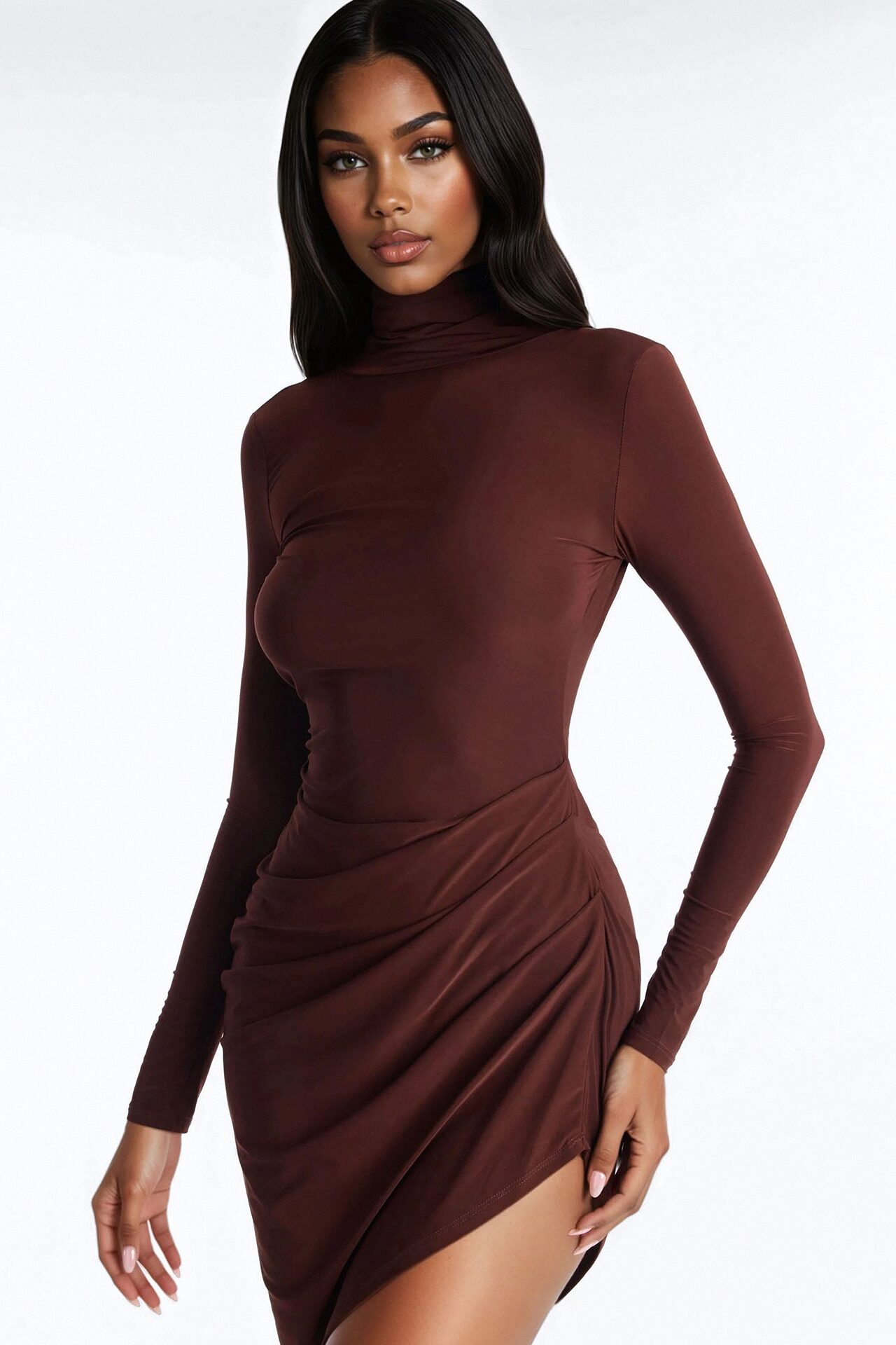 Amara Asymmetrical Midi Dress - Chocolate