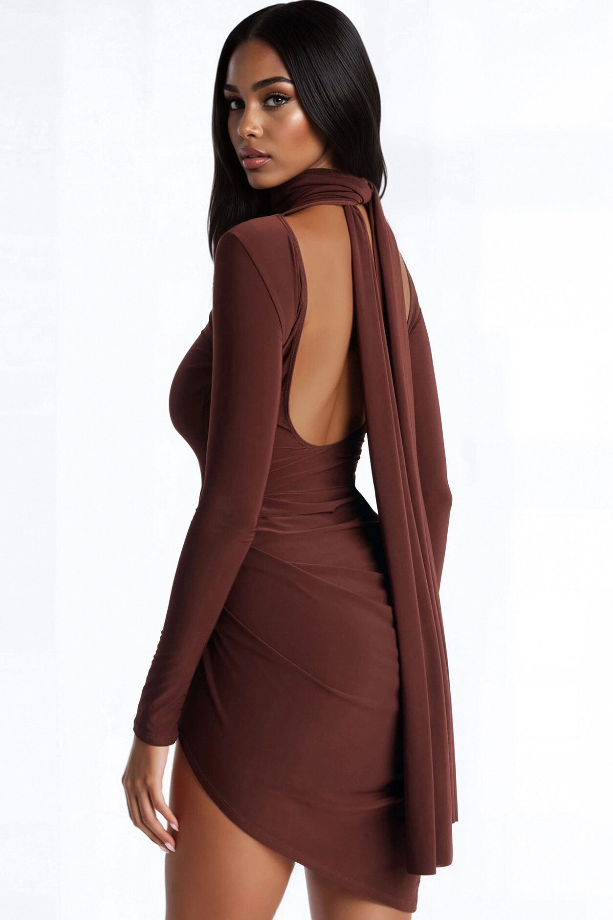 Amara Asymmetrical Midi Dress - Chocolate