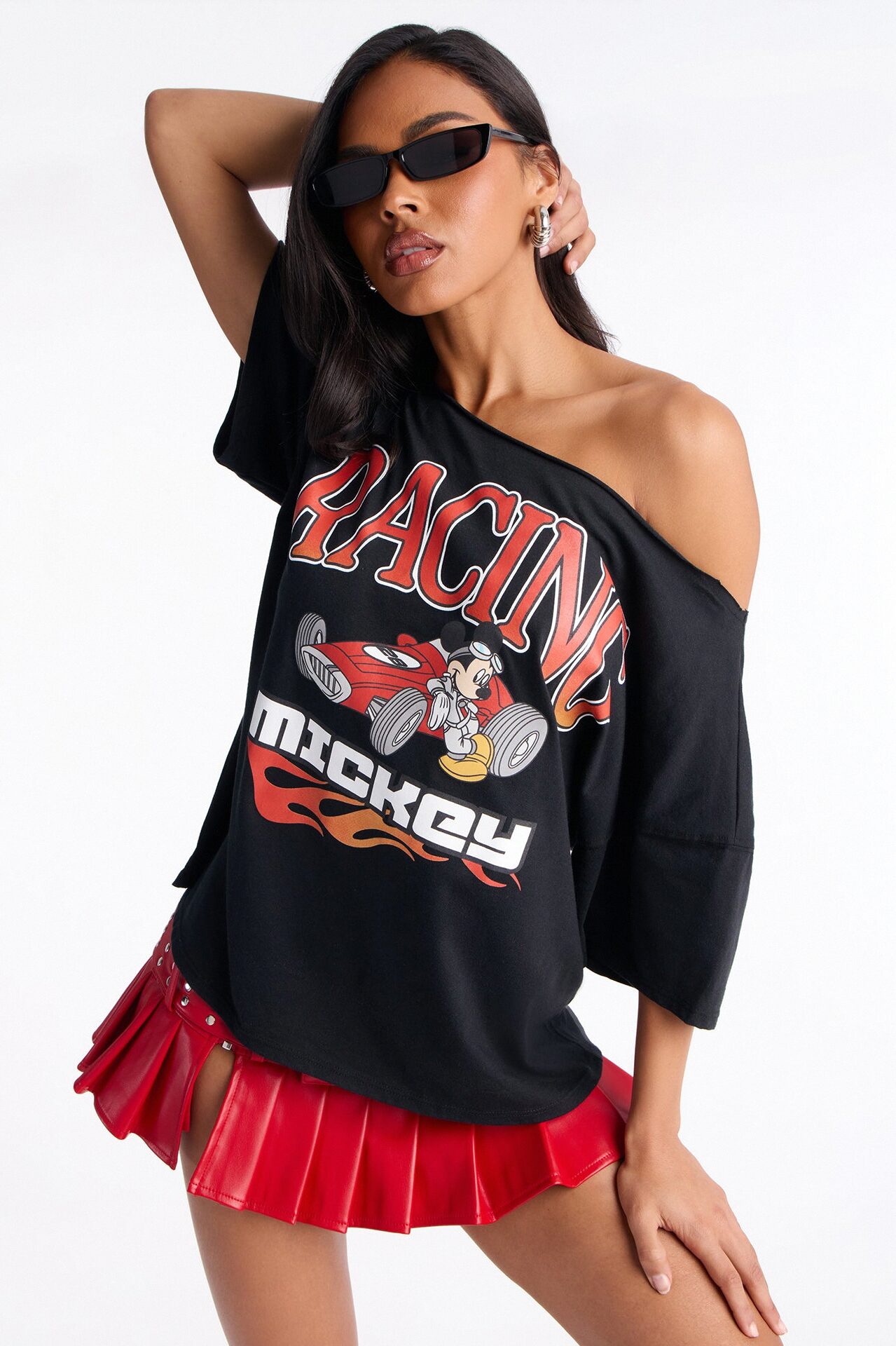 Mickey Racing Off Shoulder Tee - Black