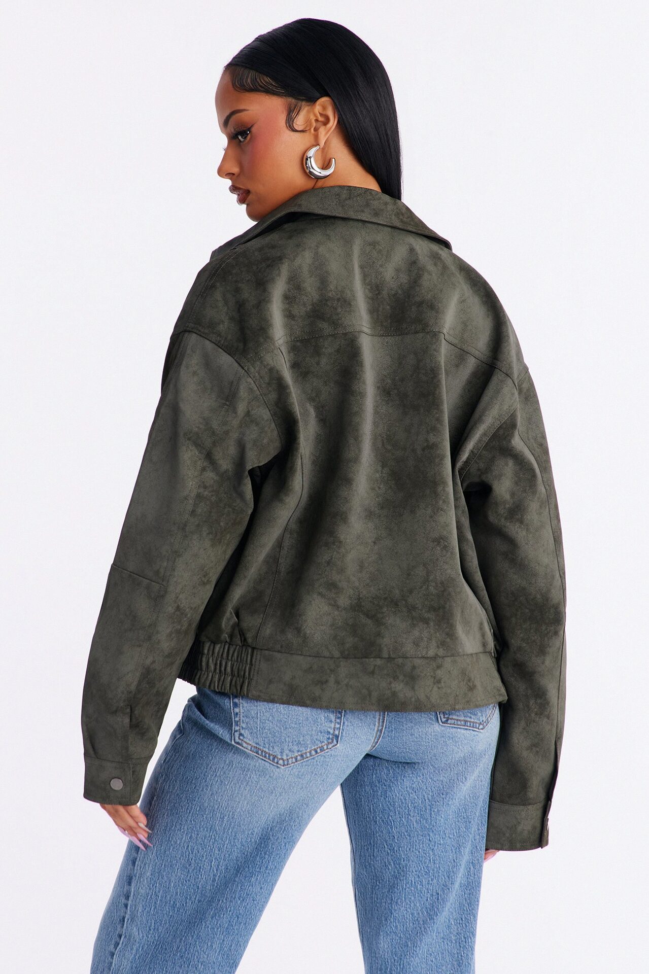 Corey Washed Faux Leather Bomber Jacket - Olive