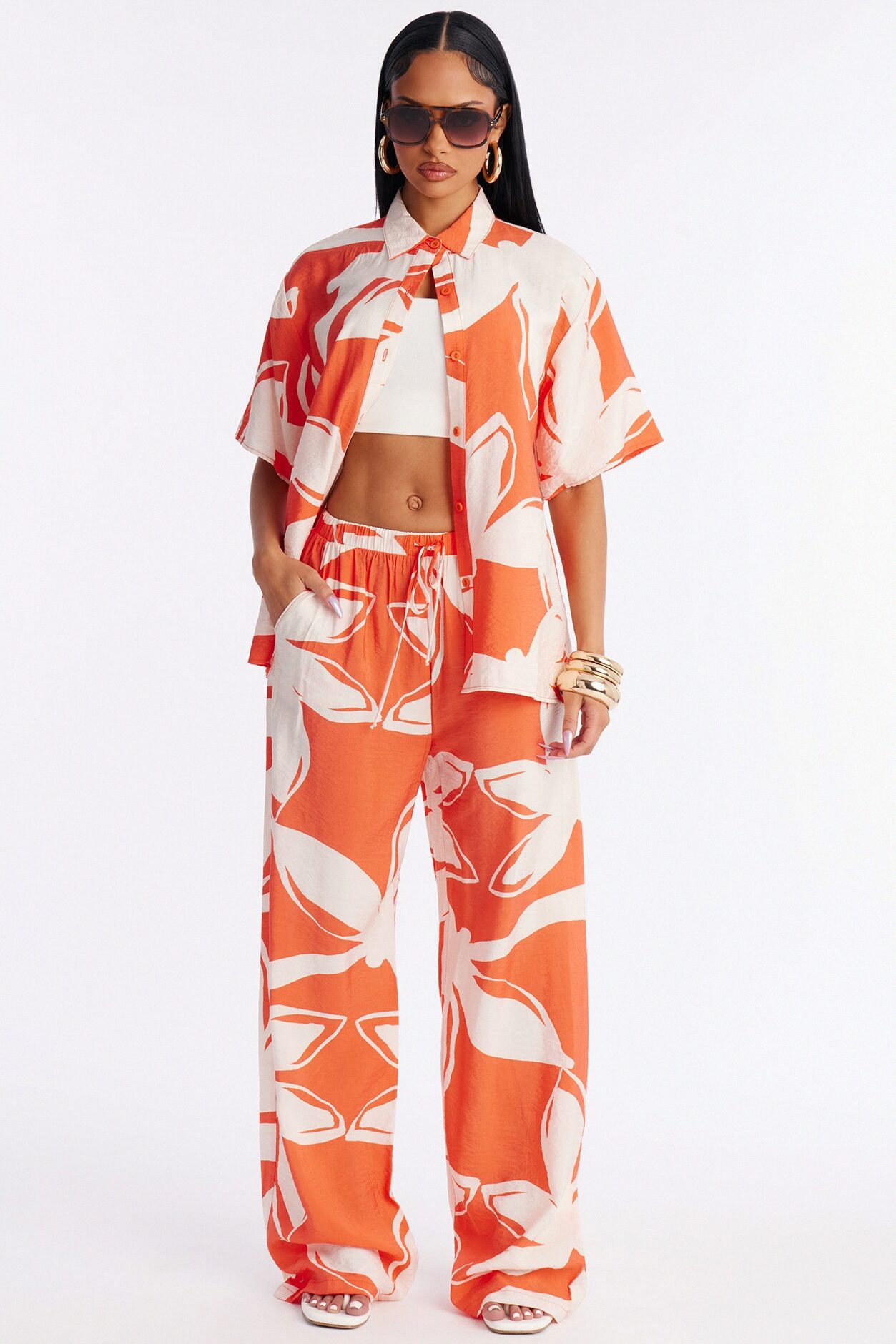 Ready For Vacay Wide Leg Pant Set - Orange