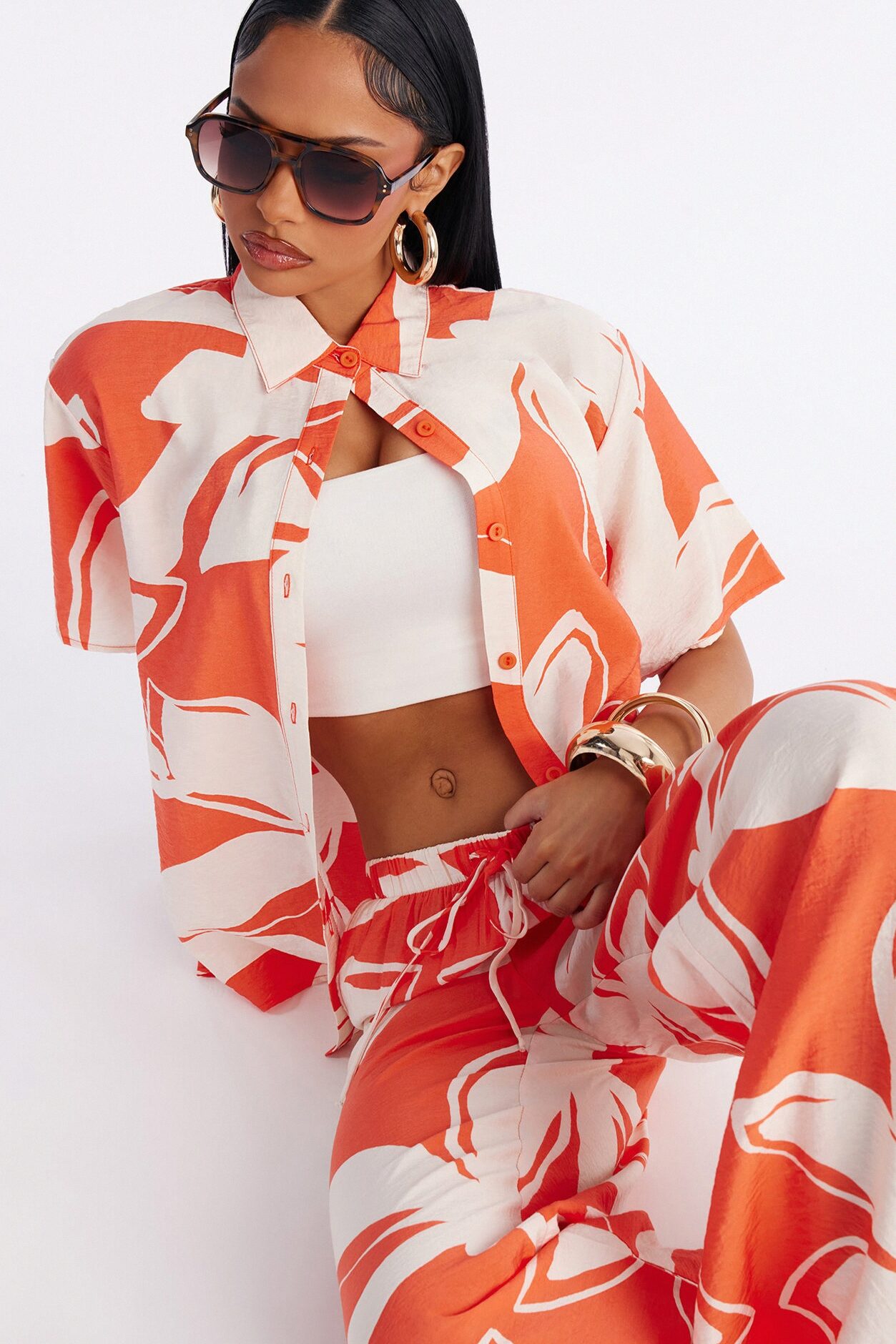 Ready For Vacay Wide Leg Pant Set - Orange