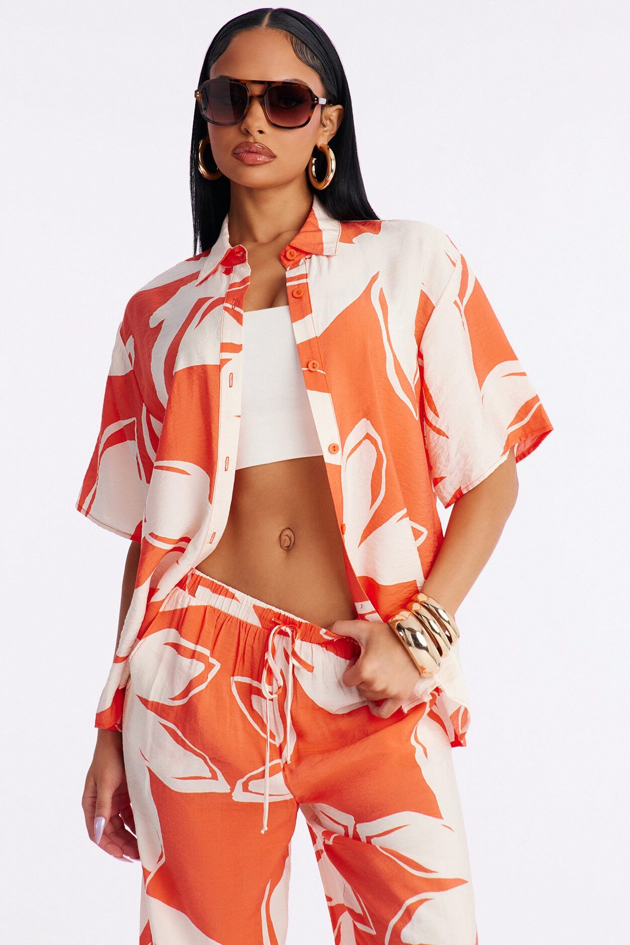 Ready For Vacay Wide Leg Pant Set - Orange