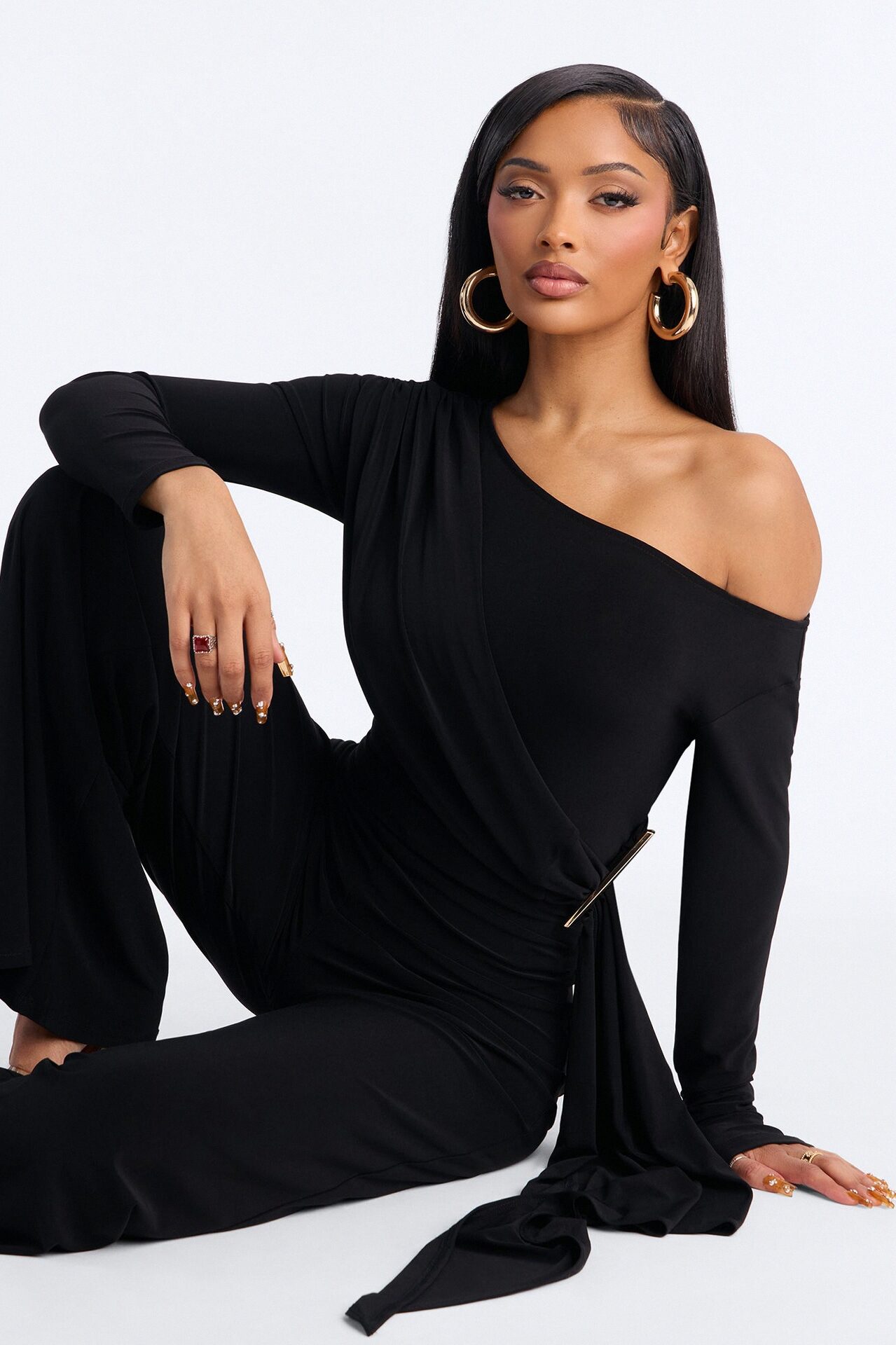 Adri Draped Wide Leg Jumpsuit - Black