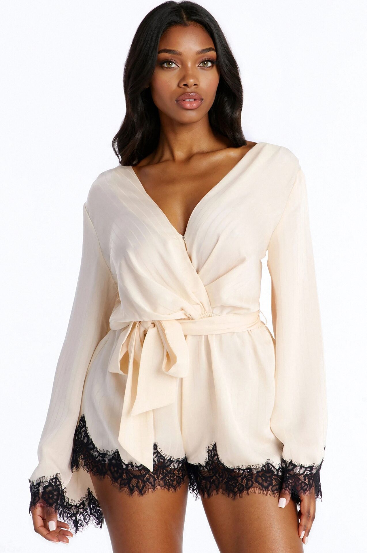 Cristine Satin Lace Romper - Cream/combo