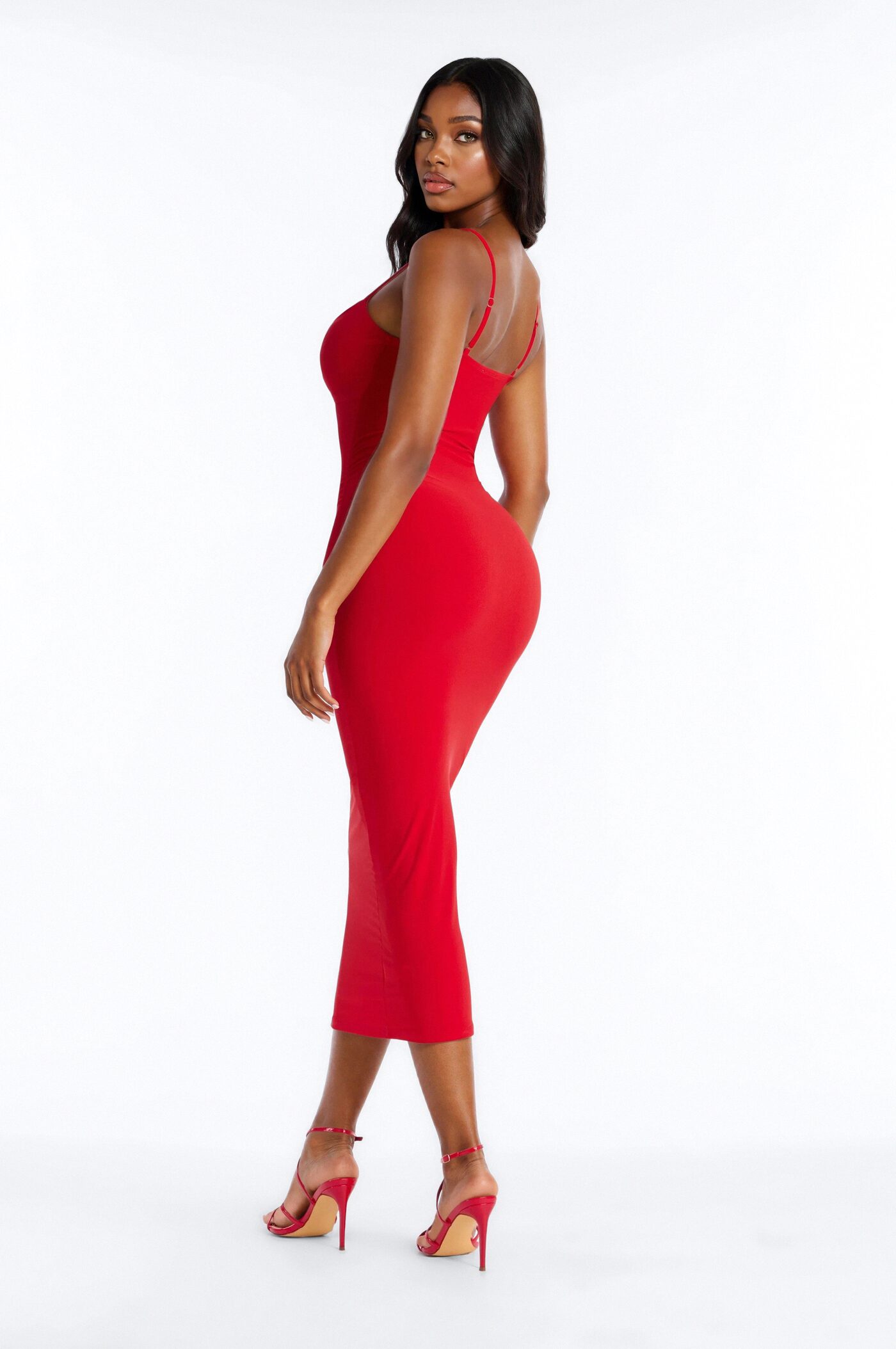 Briana Ruched Midi Dress - Red