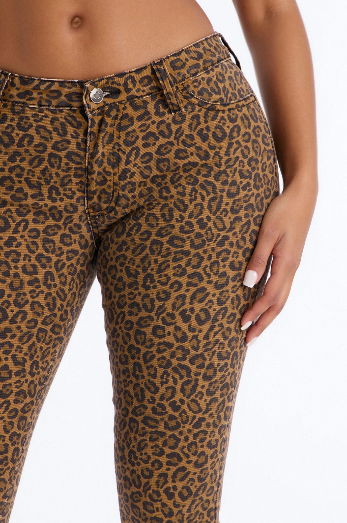 Retro Animal Skinny Capri Jeans - Brown Combo