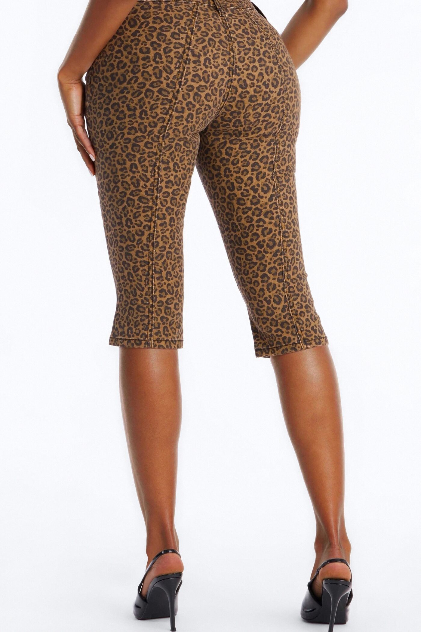 Retro Animal Skinny Capri Jeans - Brown Combo