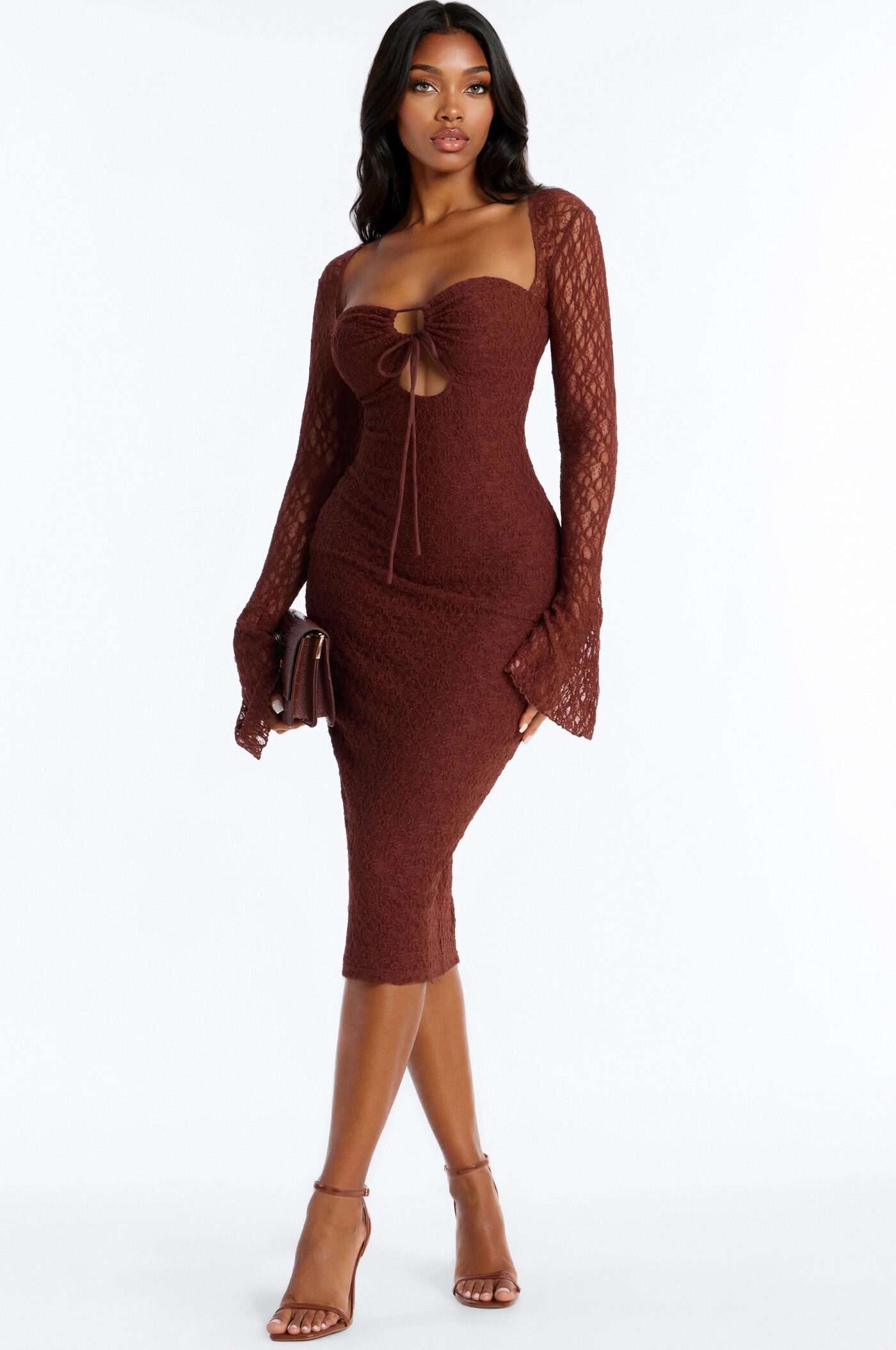 Saffron Lace Midi Dress - Chocolate