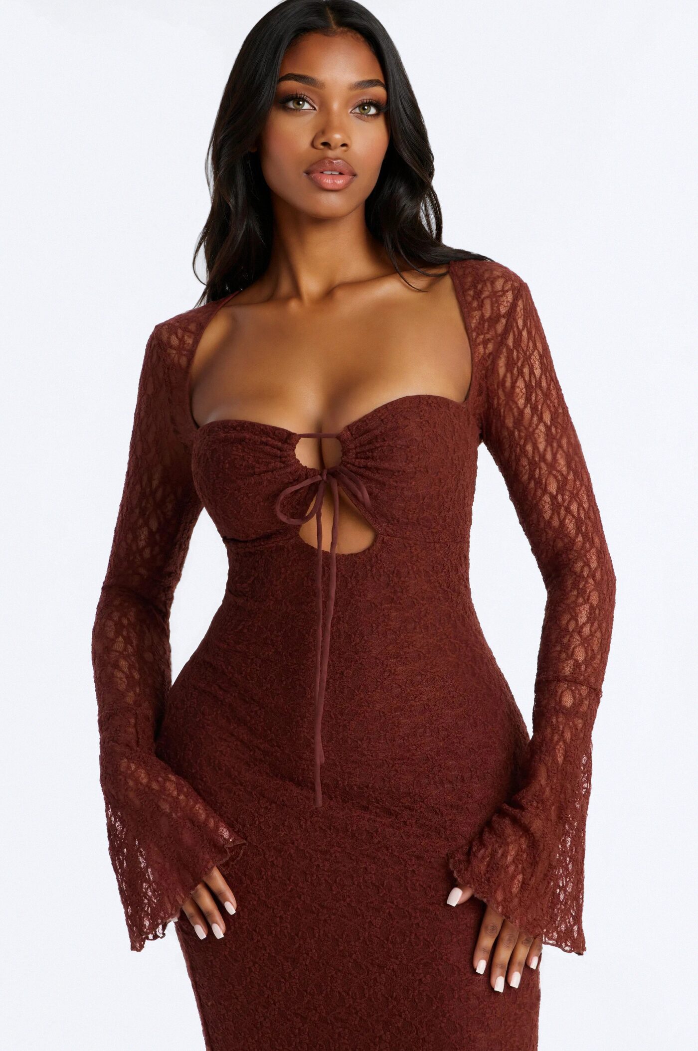 Saffron Lace Midi Dress - Chocolate