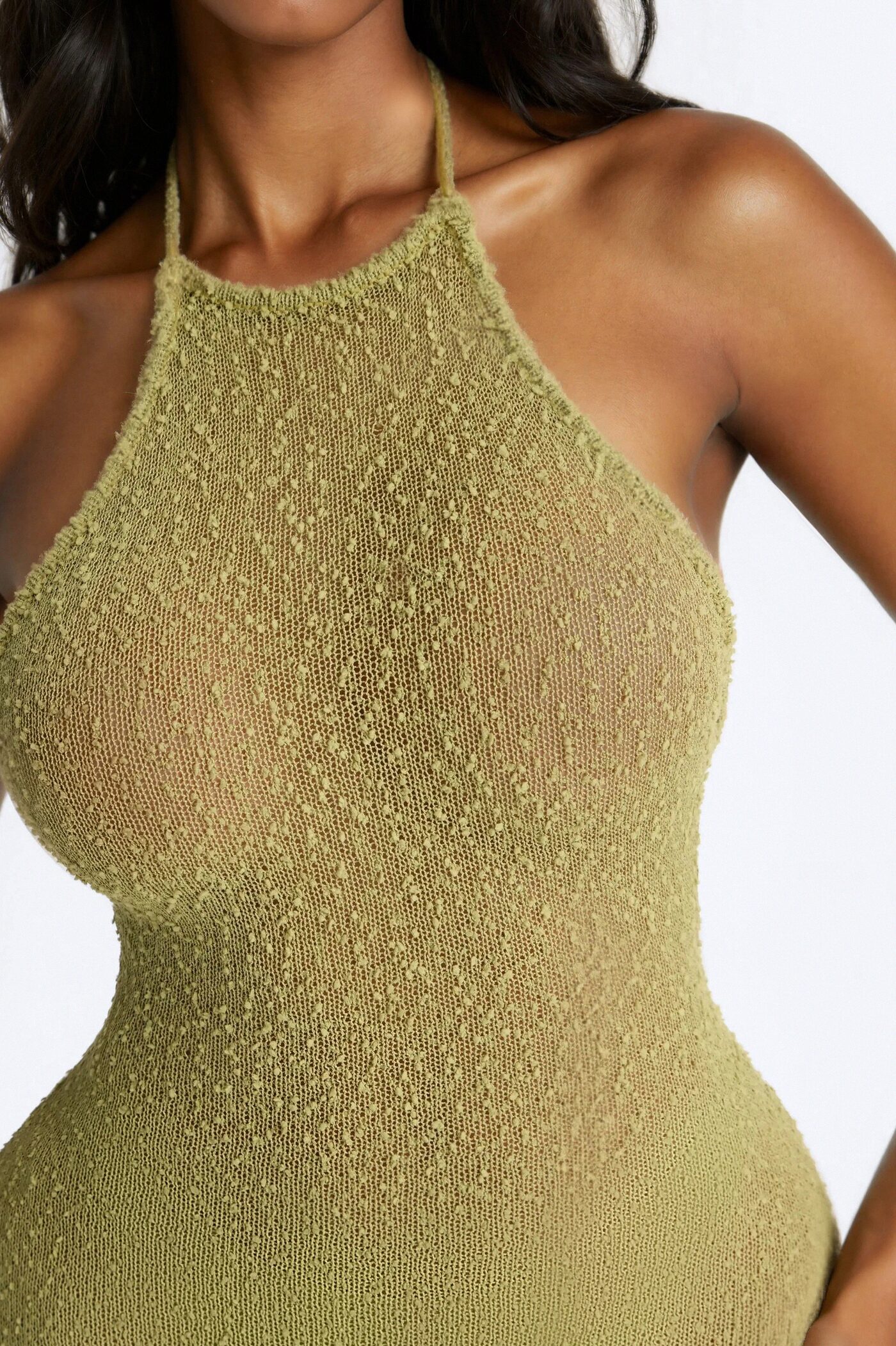 Stephanie Backless Textured Maxi Dress - Olive
