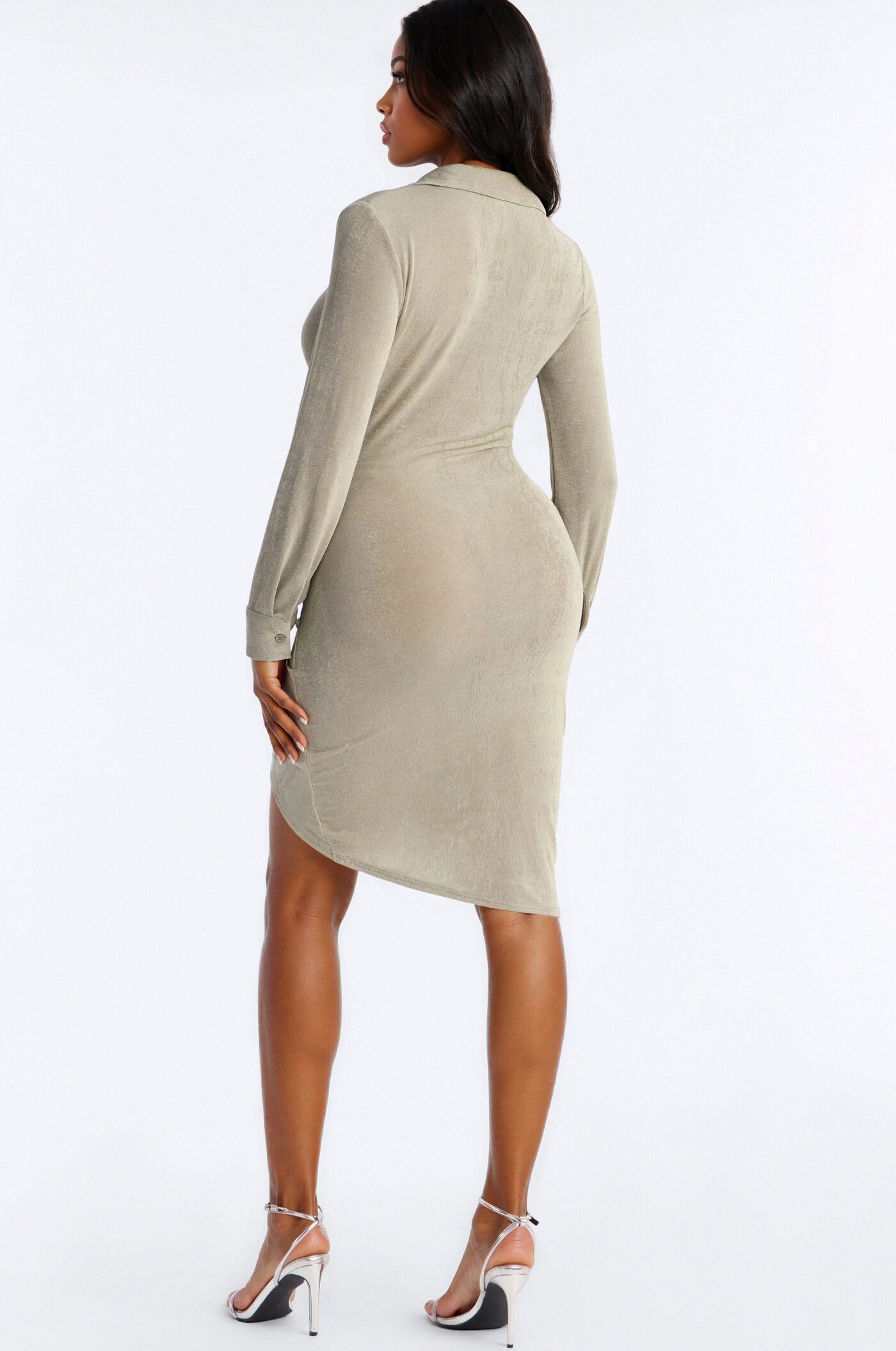 Isa Ruched Slinky Midi Dress - Sage
