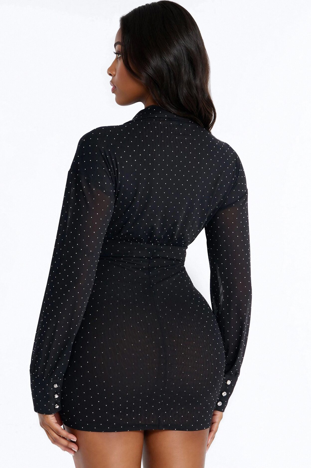 Kiara Embellished Mesh Mini Dress - Black