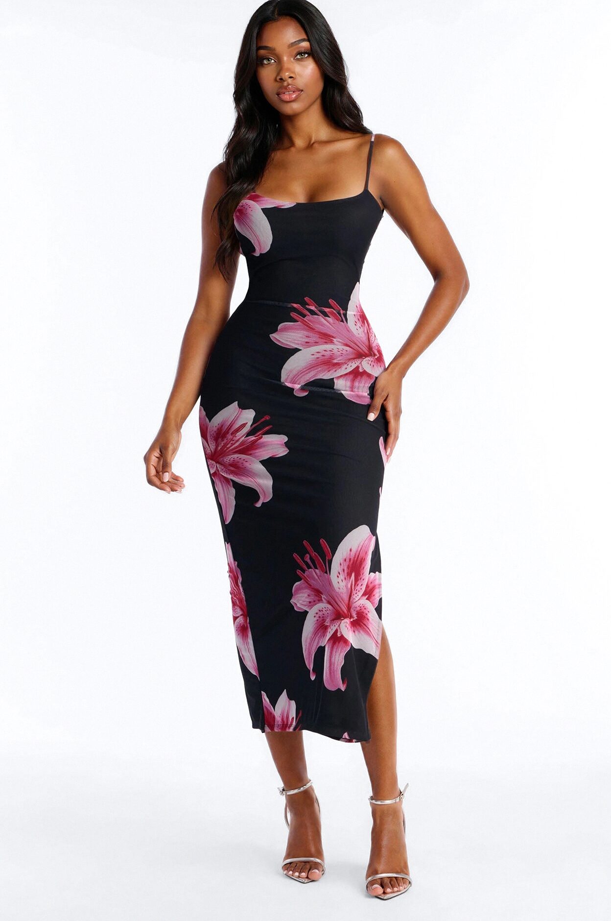 Leanna Mesh Backless Maxi Dresses - Black/combo