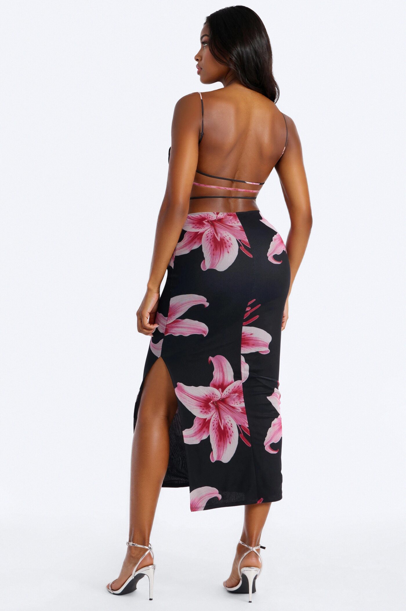 Leanna Mesh Backless Maxi Dresses - Black/combo