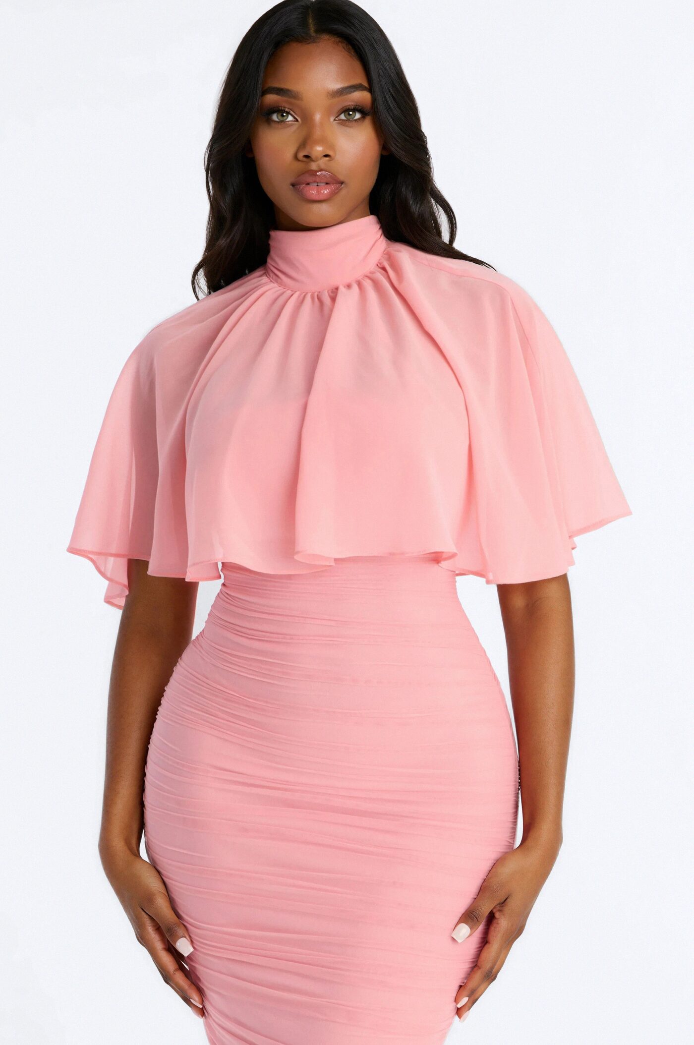 Solstice Drape Mesh Gown - Blush