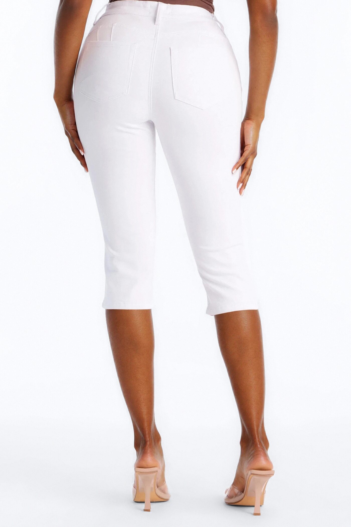 Salem Booty Lifting Ripped High Rise Stretch Capri Jeans - White