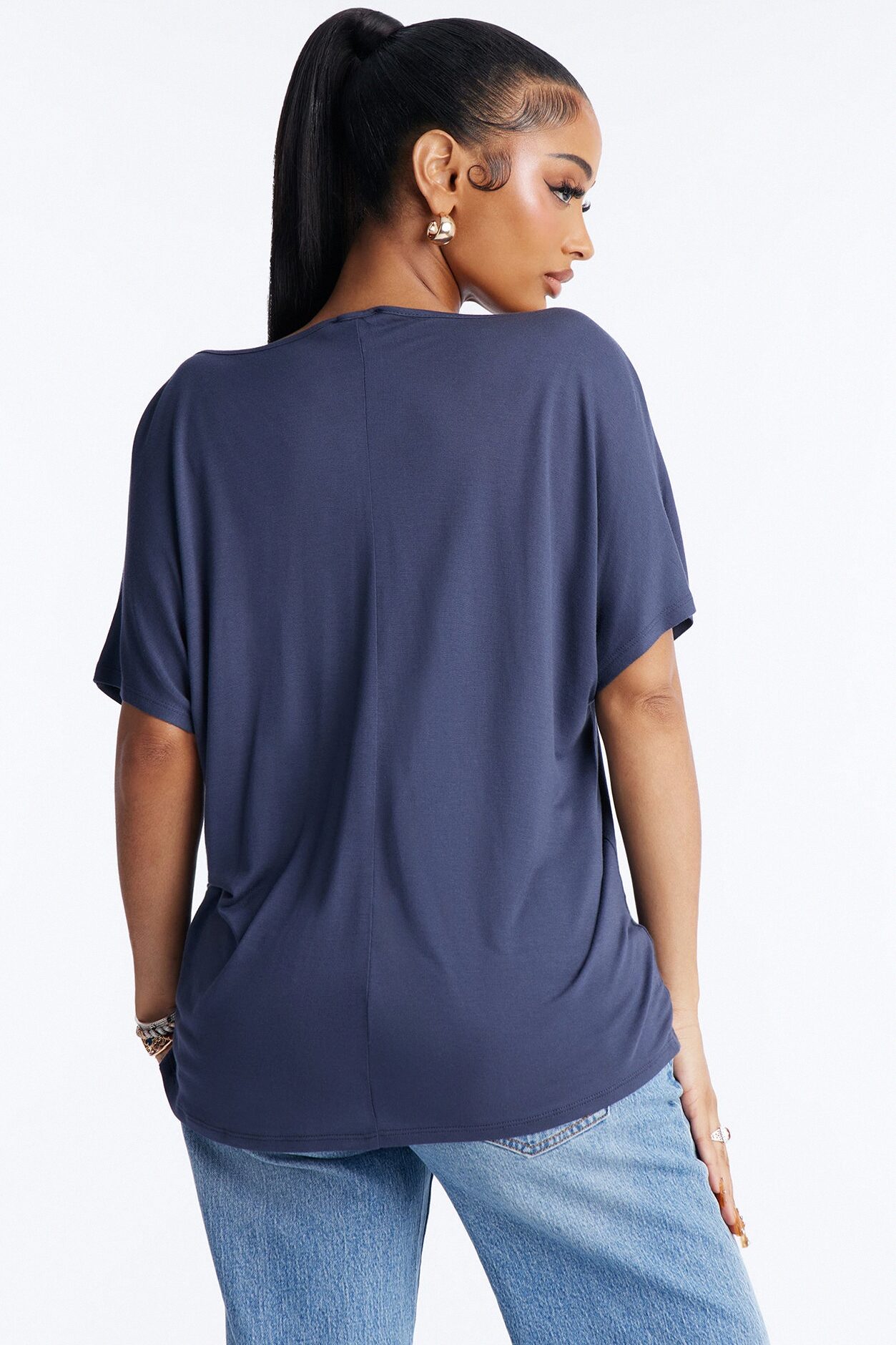 Tasmin Oversized V Neck Tee - Navy