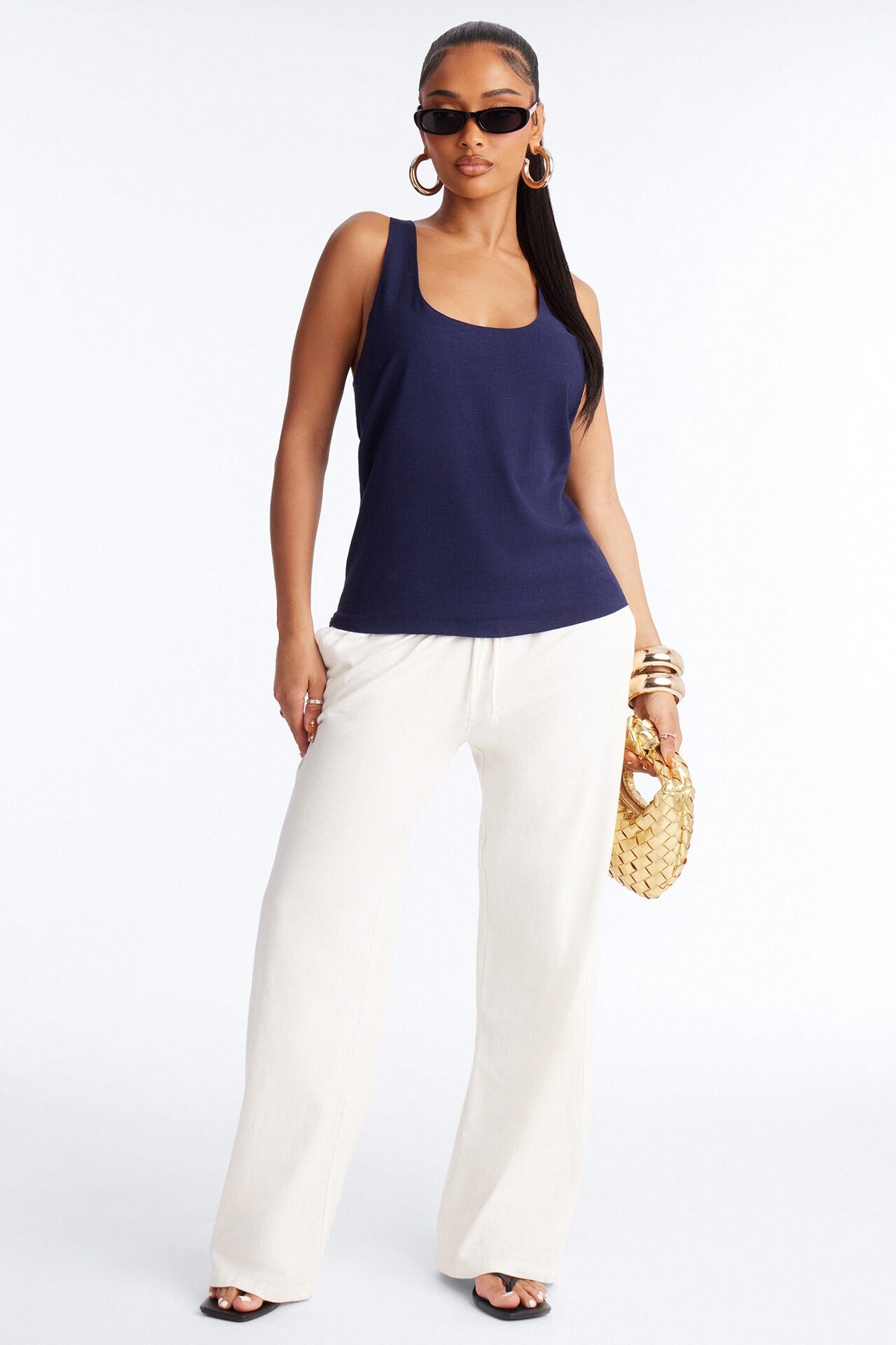 Alba Racerback Linen Top - Navy