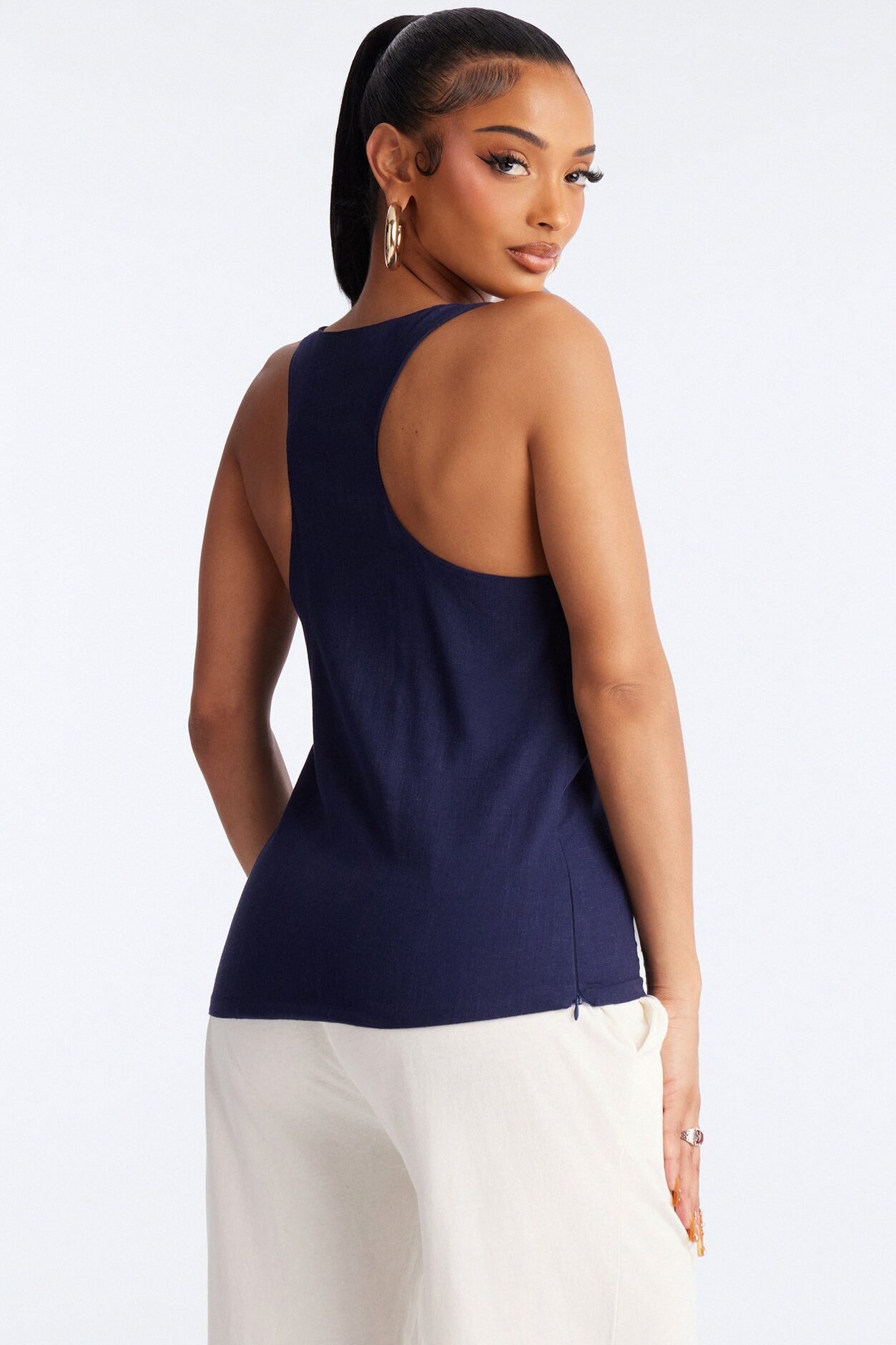 Alba Racerback Linen Top - Navy