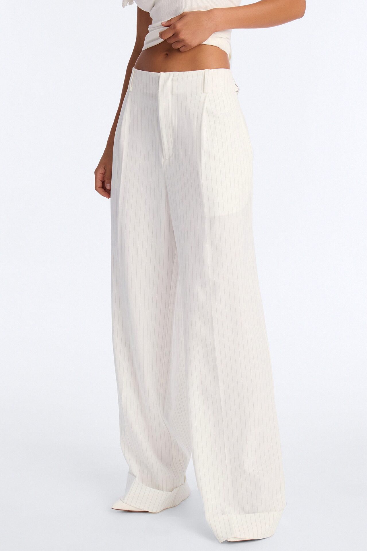 Pinstripes And Attitude Hardware Crepe Trouser Pant 33″ - White