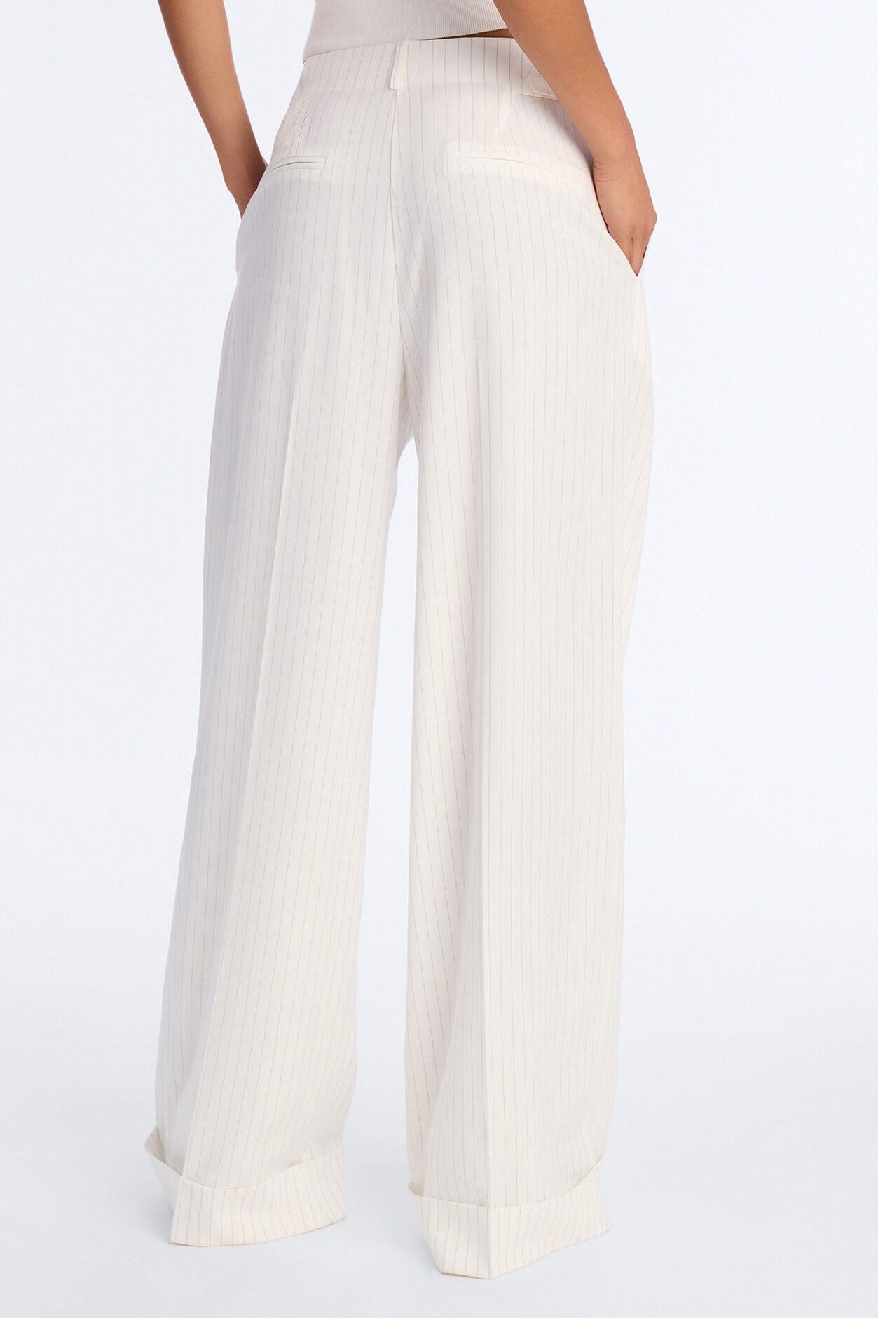 Pinstripes And Attitude Hardware Crepe Trouser Pant 33″ - White
