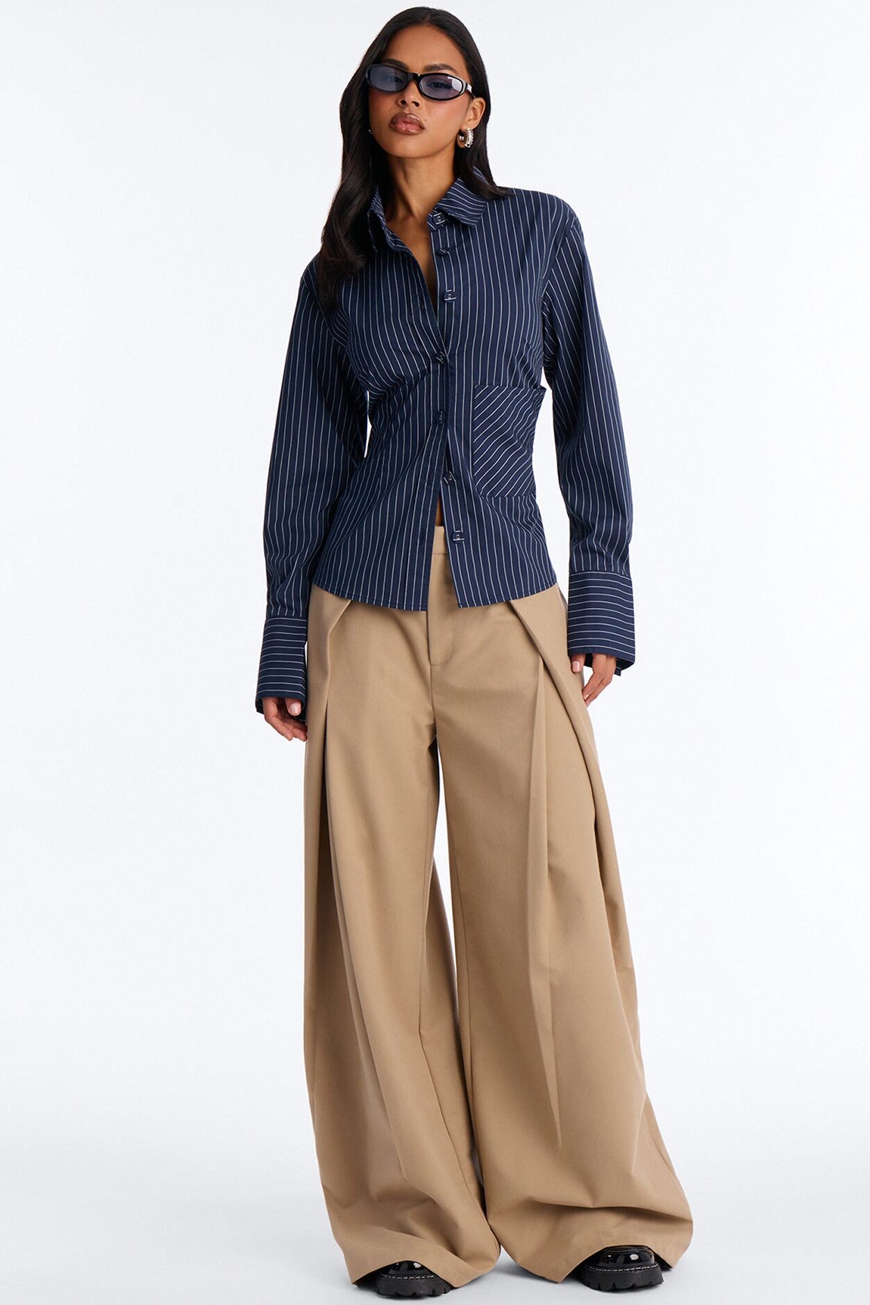 Jenna Pinstripe Poplin Shirt - Navy/combo